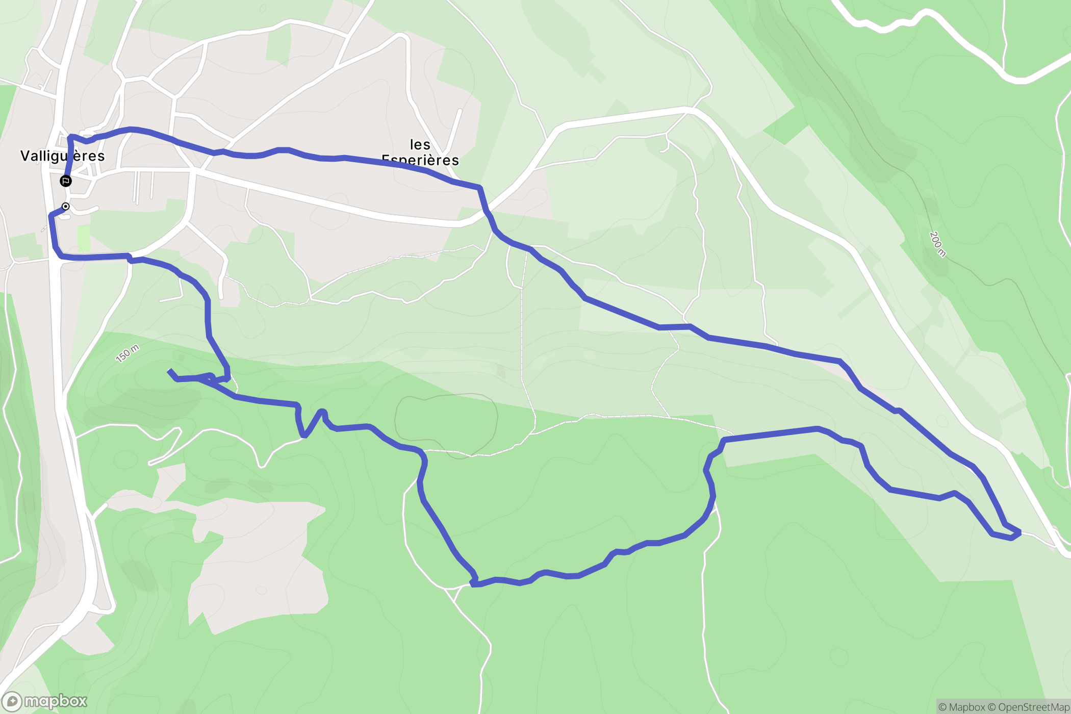 Valliguières : carte du parcours de randonnée - France