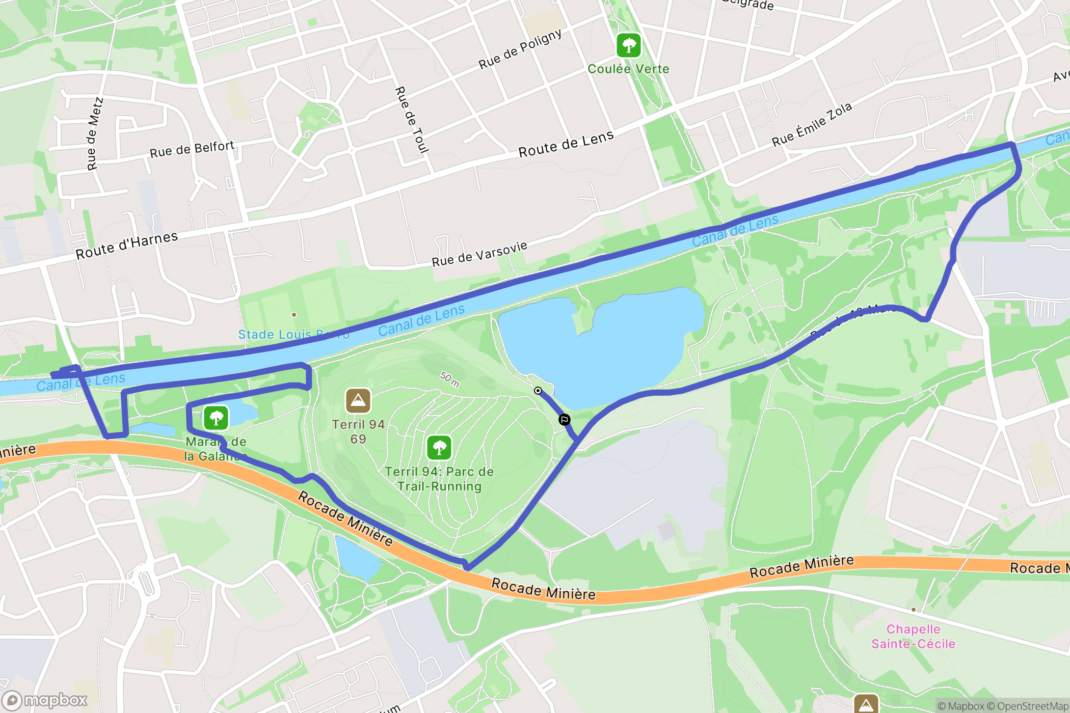Noyelles-sous-Lens : carte du parcours de randonnée - France