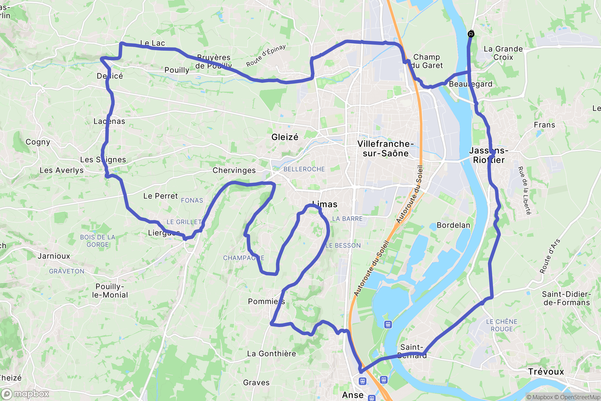 Fareins : carte du parcours de randonnée - France