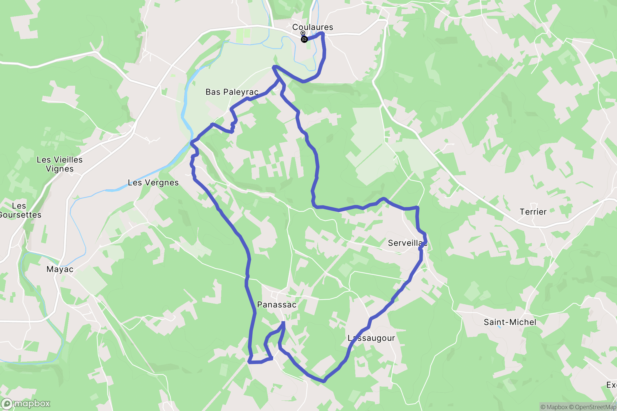 Coulaures : carte du parcours de randonnée - France