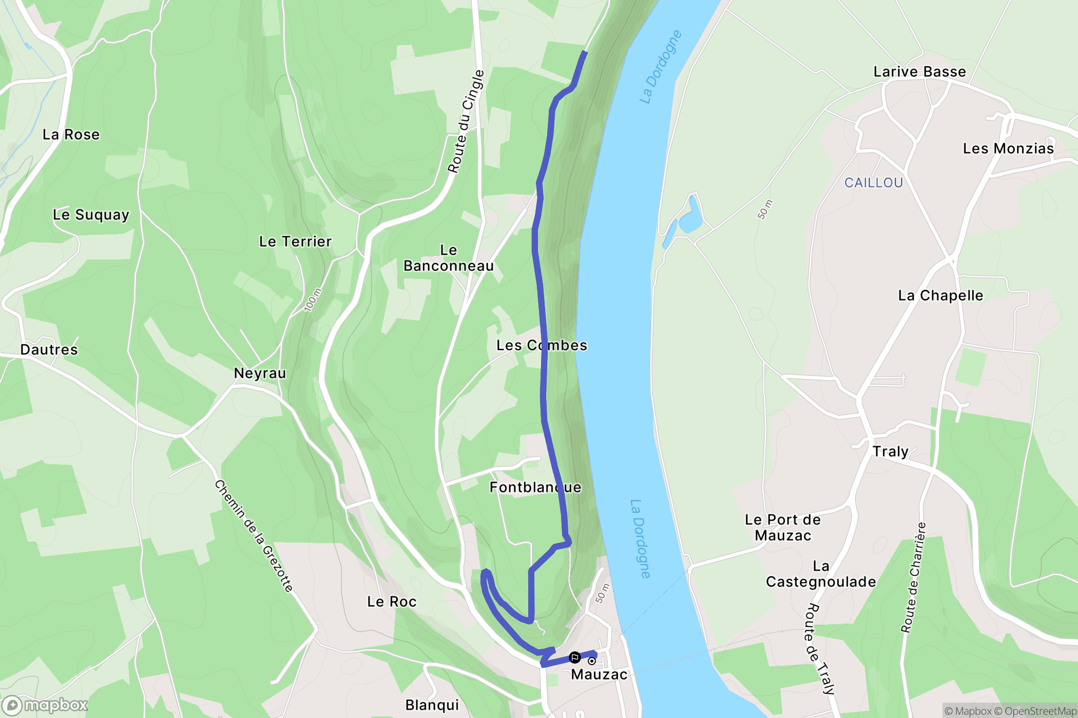 Mauzac-et-Grand-Castang : carte du parcours de randonnée - France