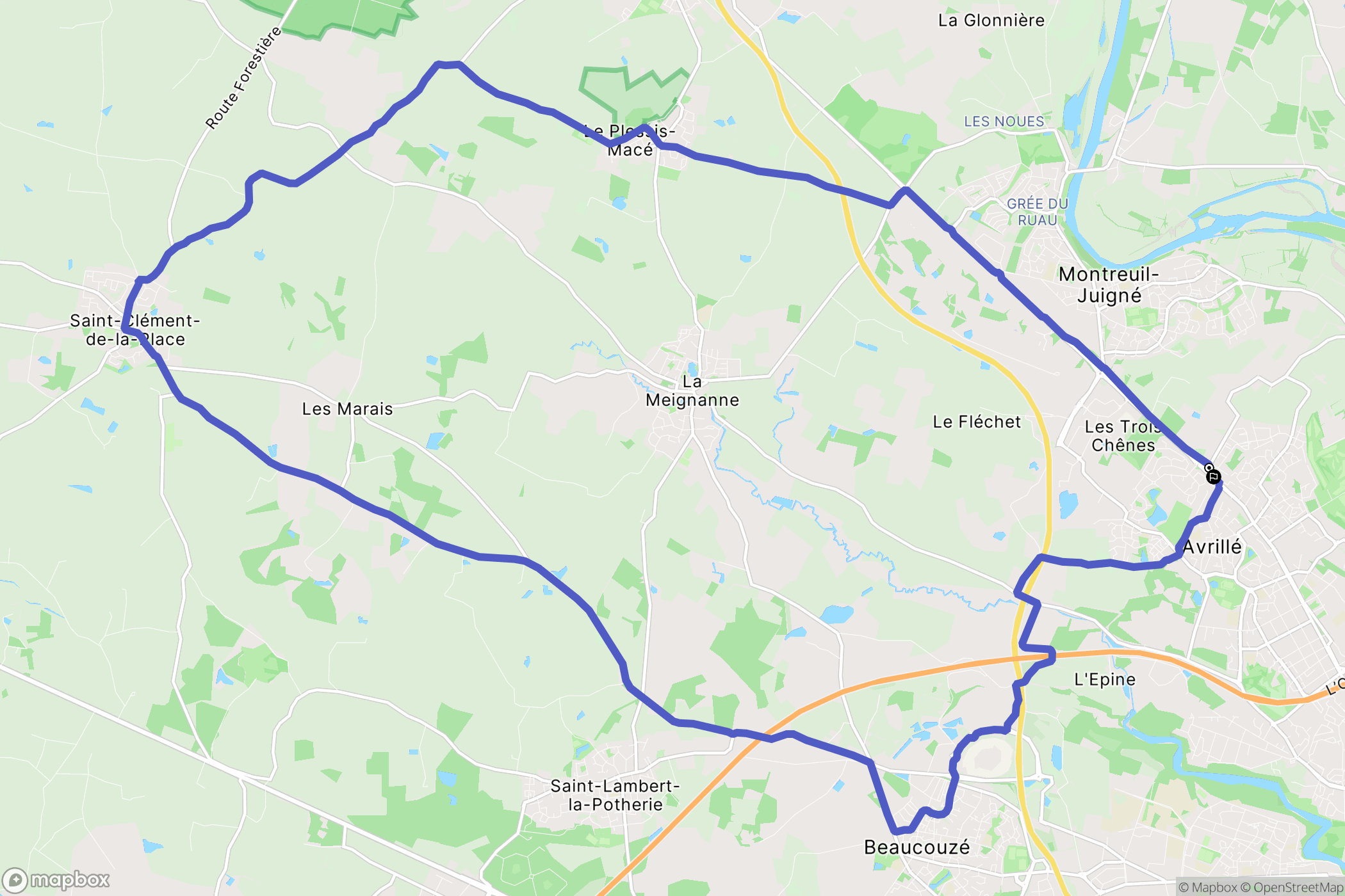 Avrillé : carte du parcours de randonnée - France