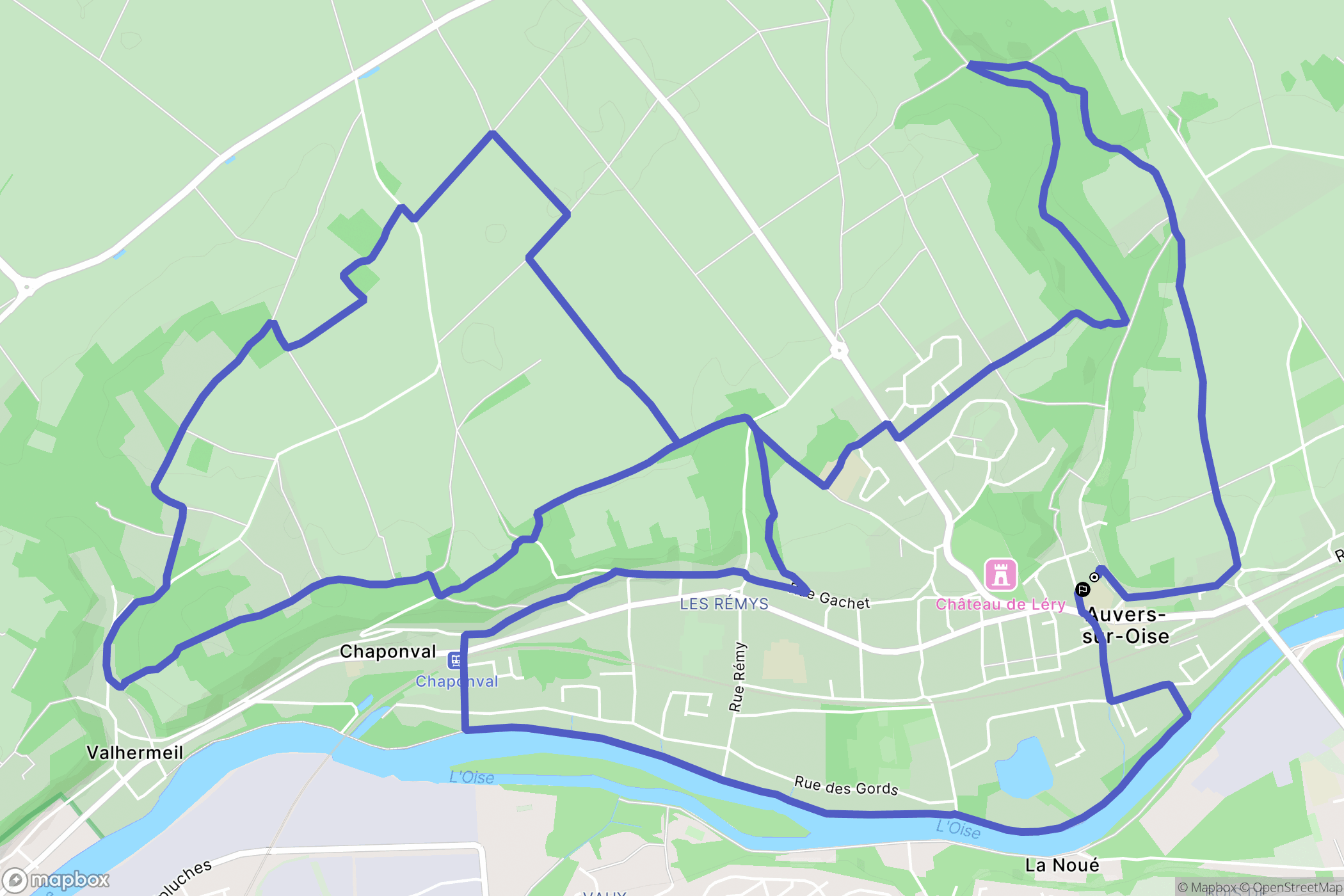 Auvers-sur-Oise : carte du parcours de randonnée - France
