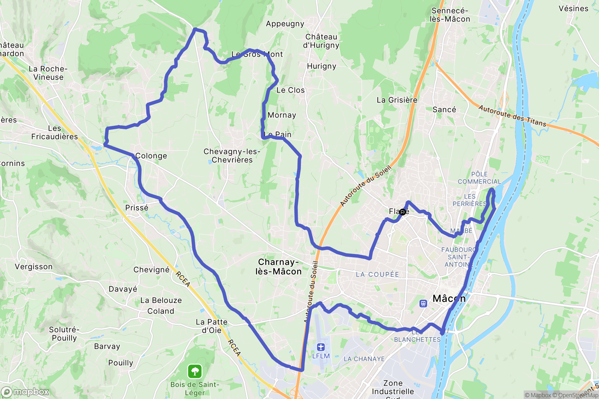 Mâcon : carte du parcours de randonnée - France
