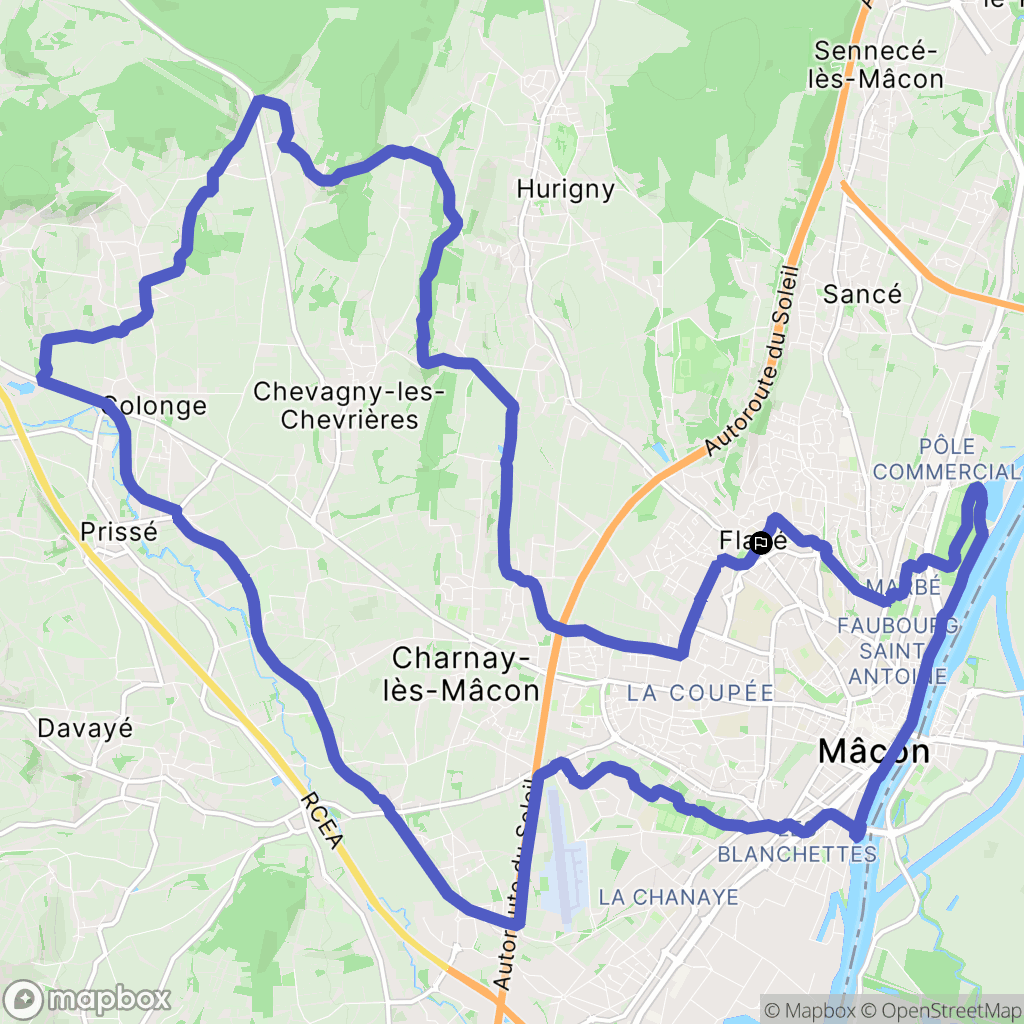 Mâcon : carte du parcours de randonnée - France
