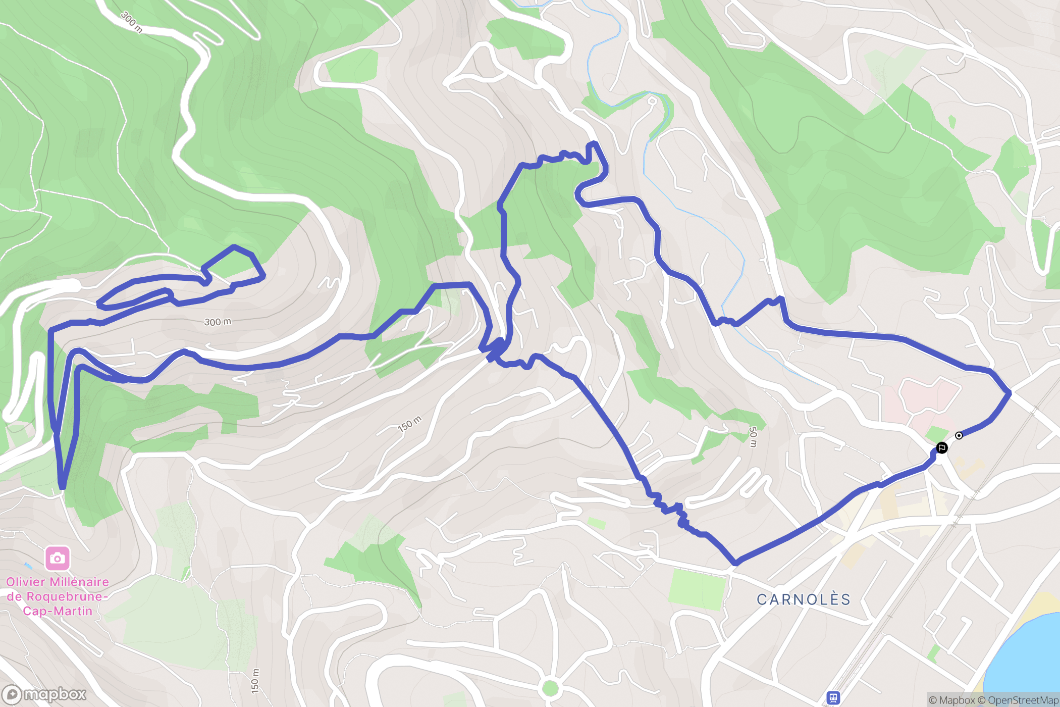 Menton : carte du parcours de randonnée - France