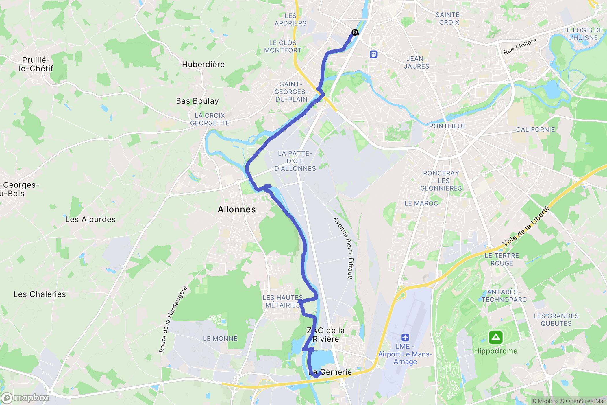 Le Mans : carte du parcours de randonnée - France