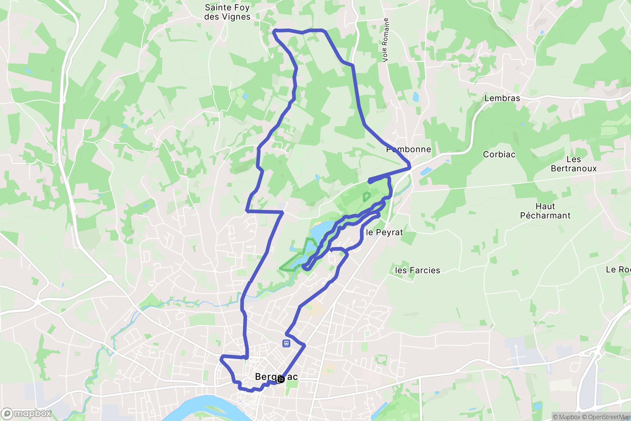 Bergerac : carte du parcours de randonnée - France