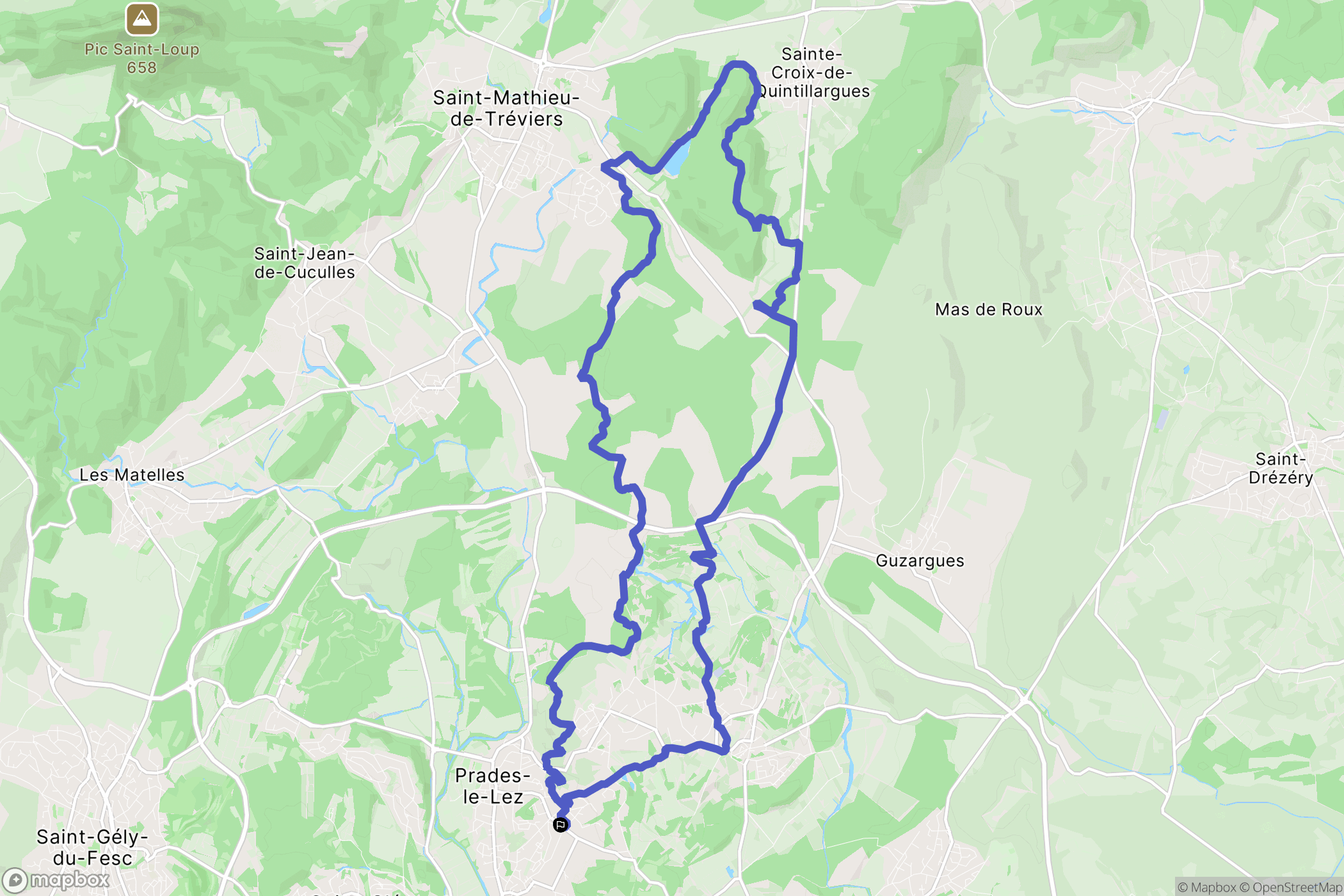 Prades-le-Lez : carte du parcours de randonnée - France