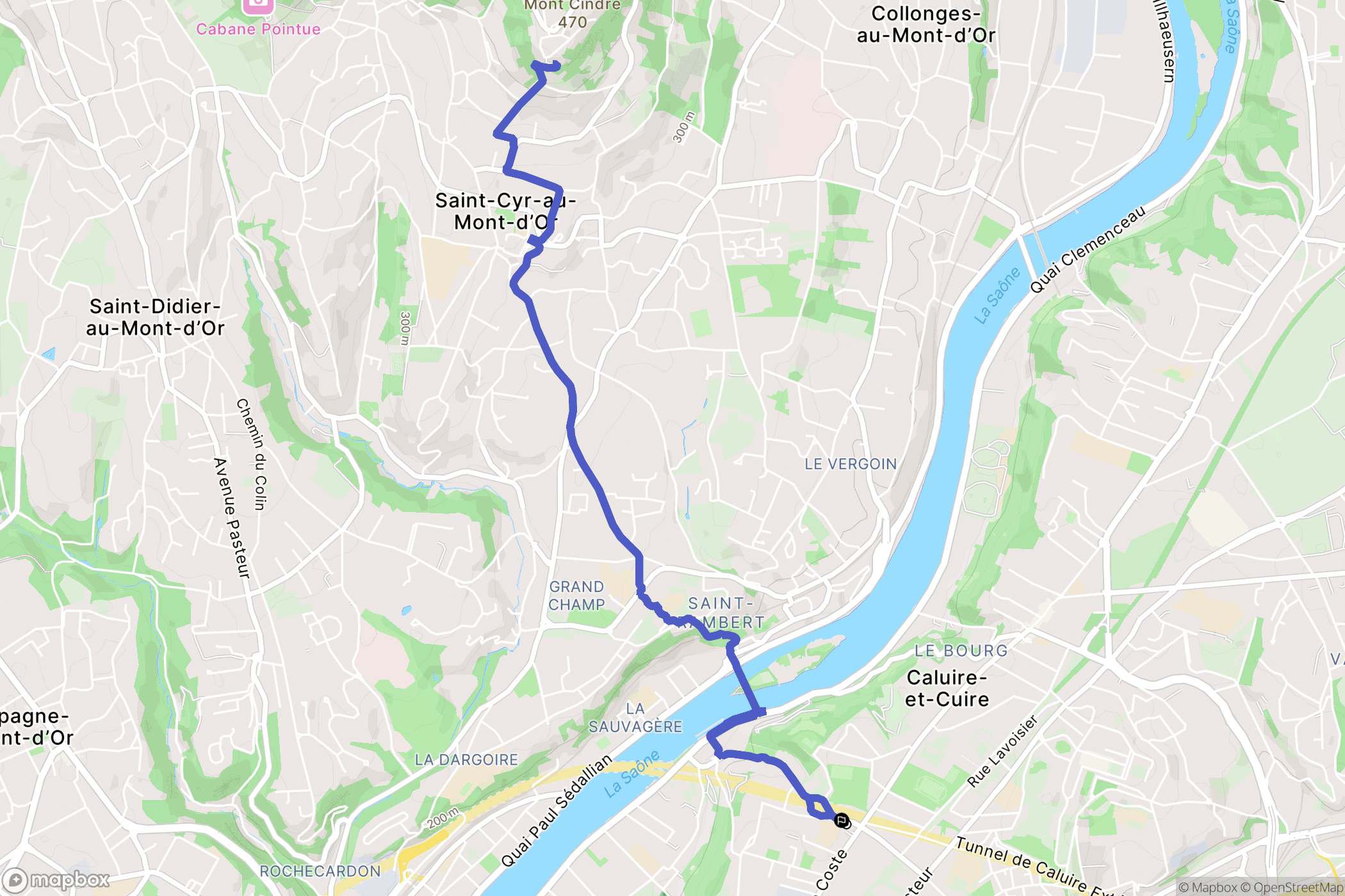 Caluire-et-Cuire : carte du parcours de randonnée - France