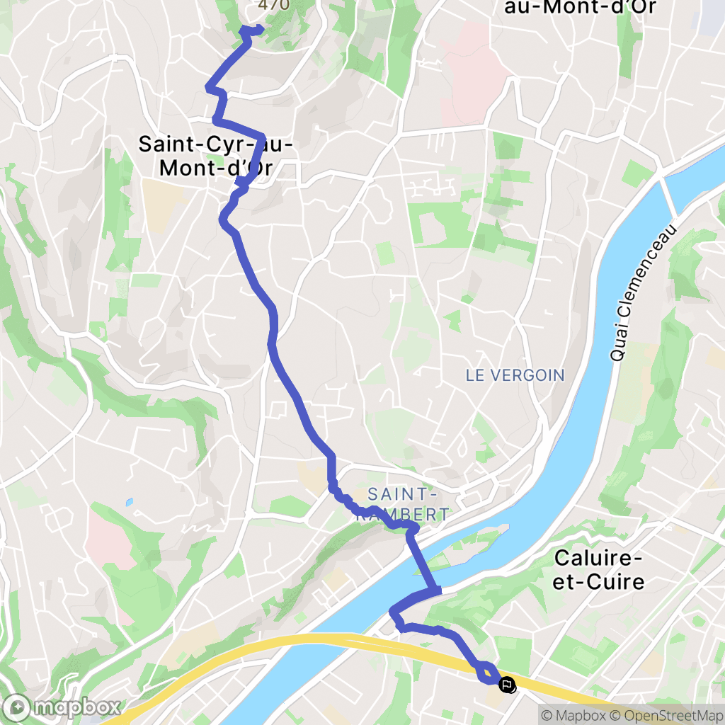 Caluire-et-Cuire : carte du parcours de randonnée - France