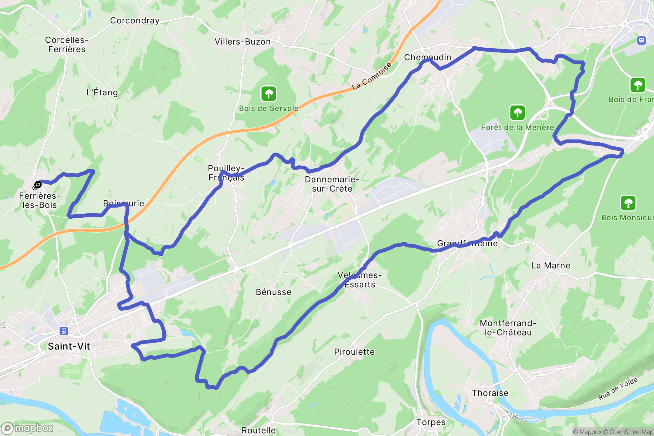Ferrières-les-Bois : carte du parcours de randonnée - France