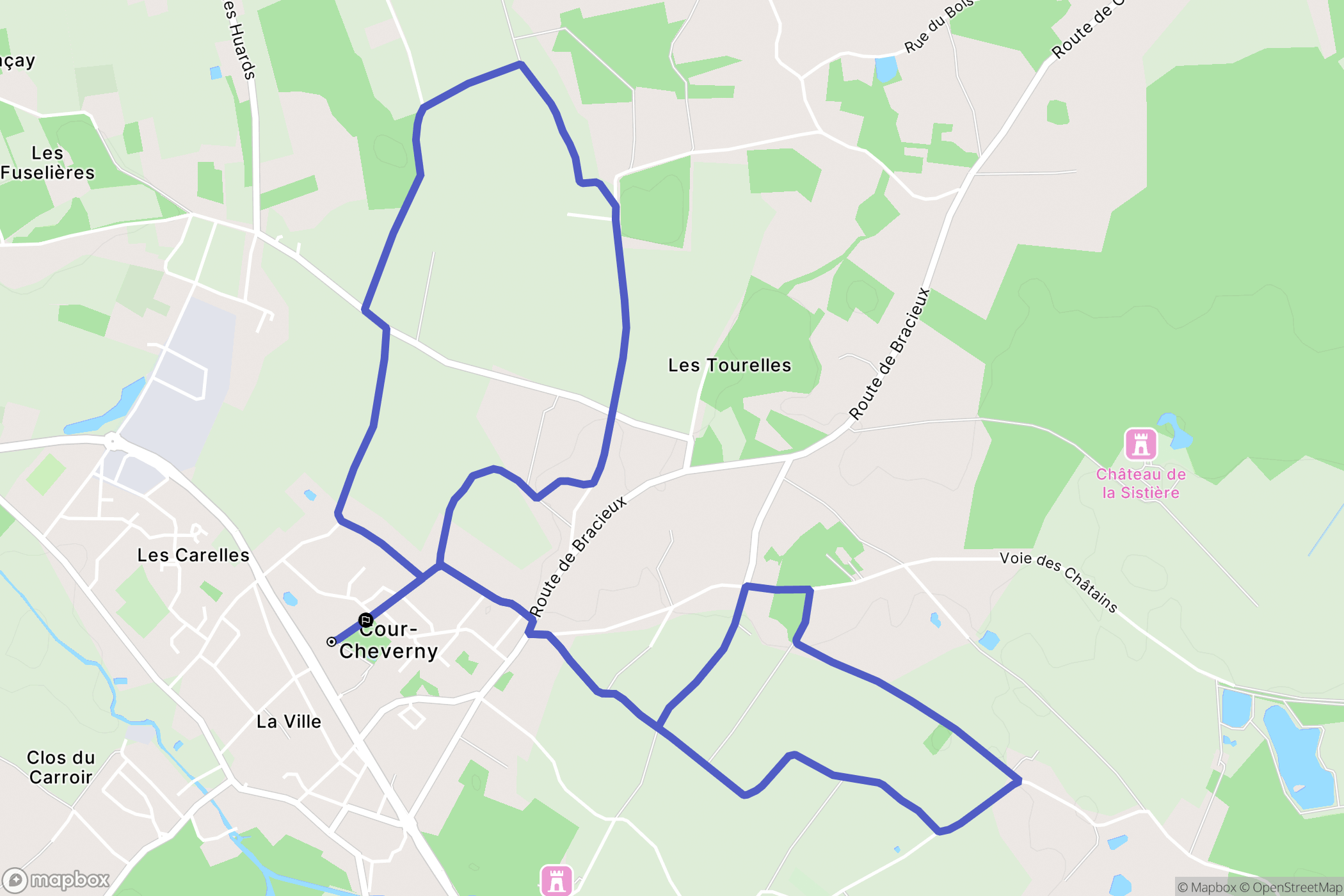 Cour-Cheverny : carte du parcours de randonnée - France