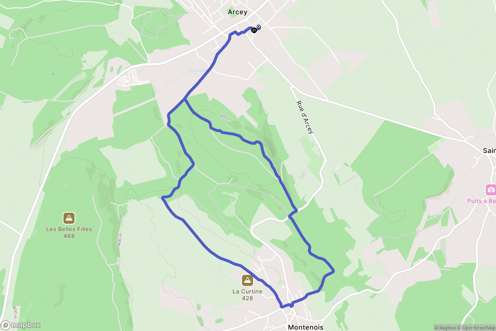 Arcey : carte du parcours de randonnée - France