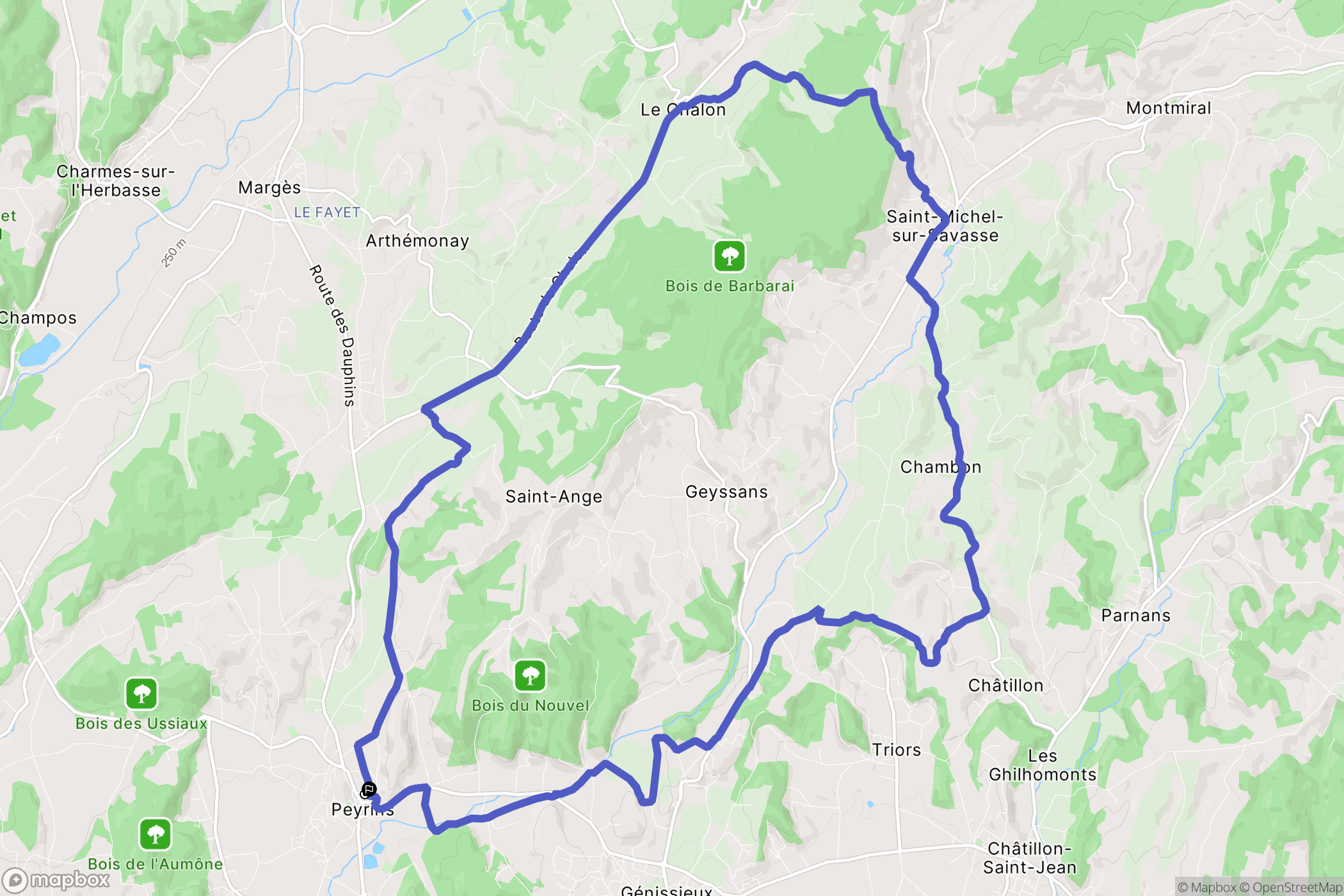 Peyrins : carte du parcours de randonnée - France