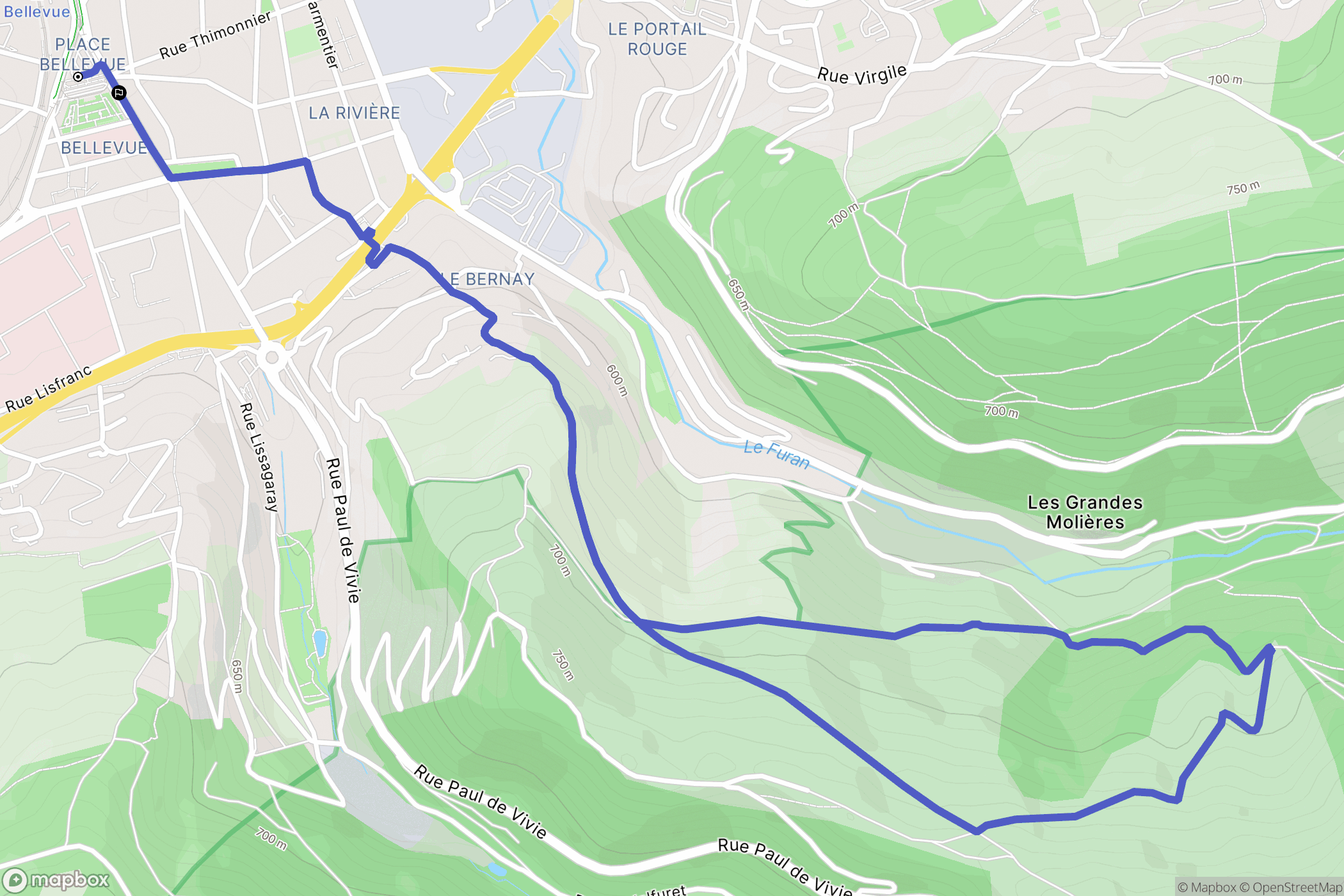 Saint-Étienne : carte du parcours de randonnée - France