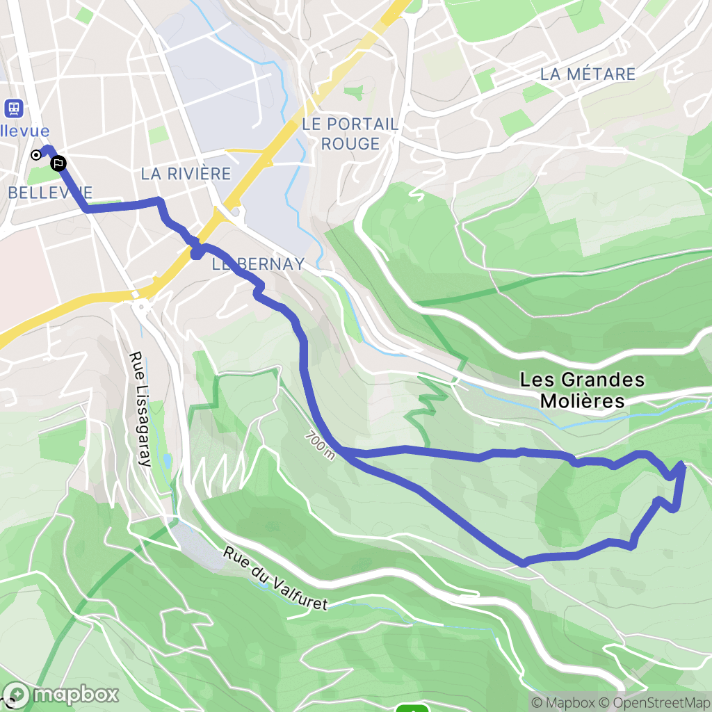 Saint-Étienne : carte du parcours de randonnée - France