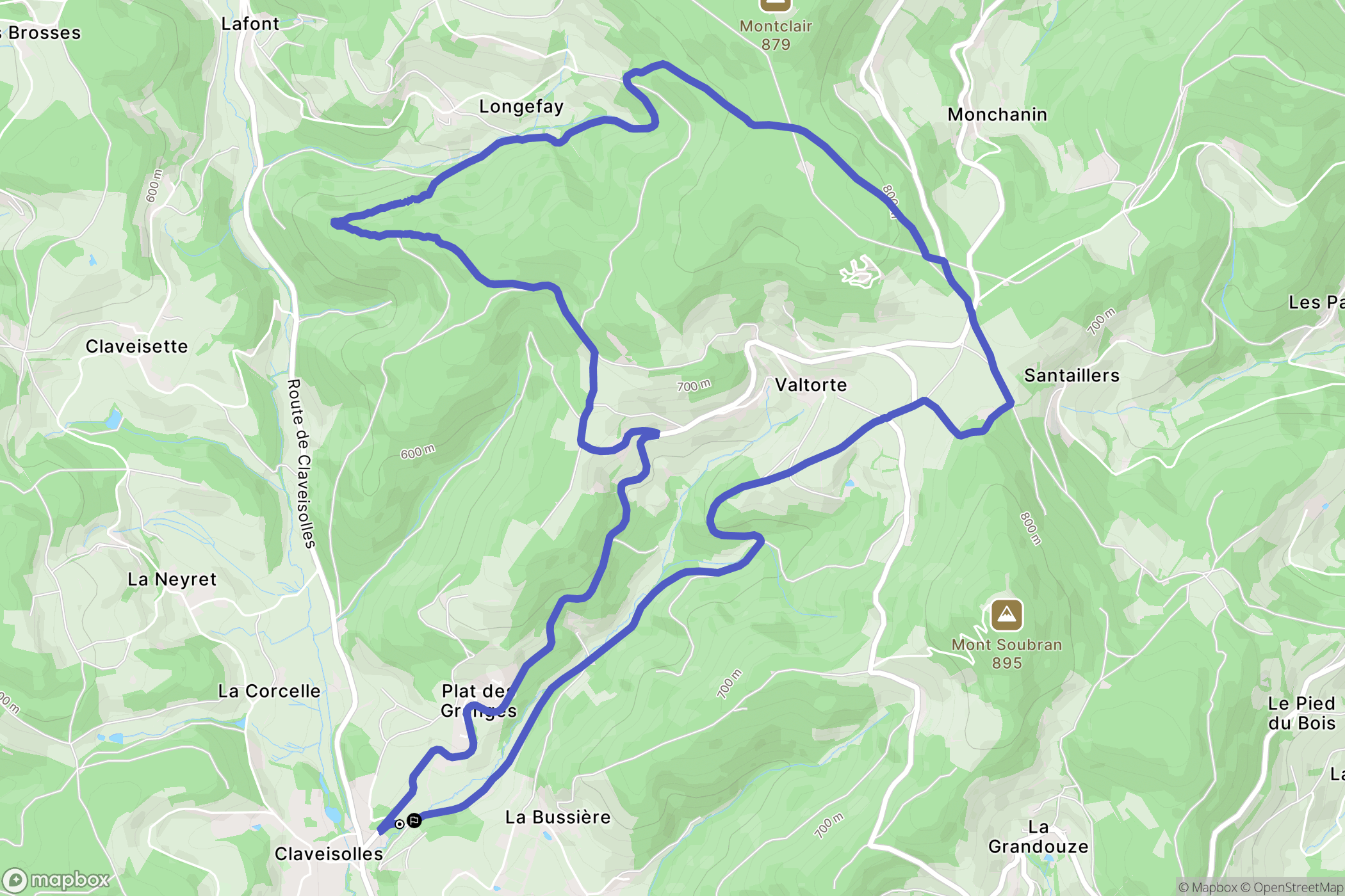 Claveisolles : carte du parcours de randonnée - France