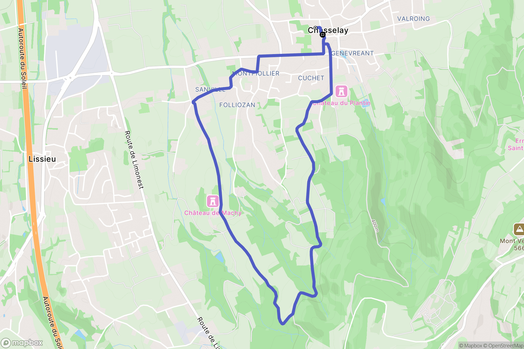 Chasselay : carte du parcours de randonnée - France