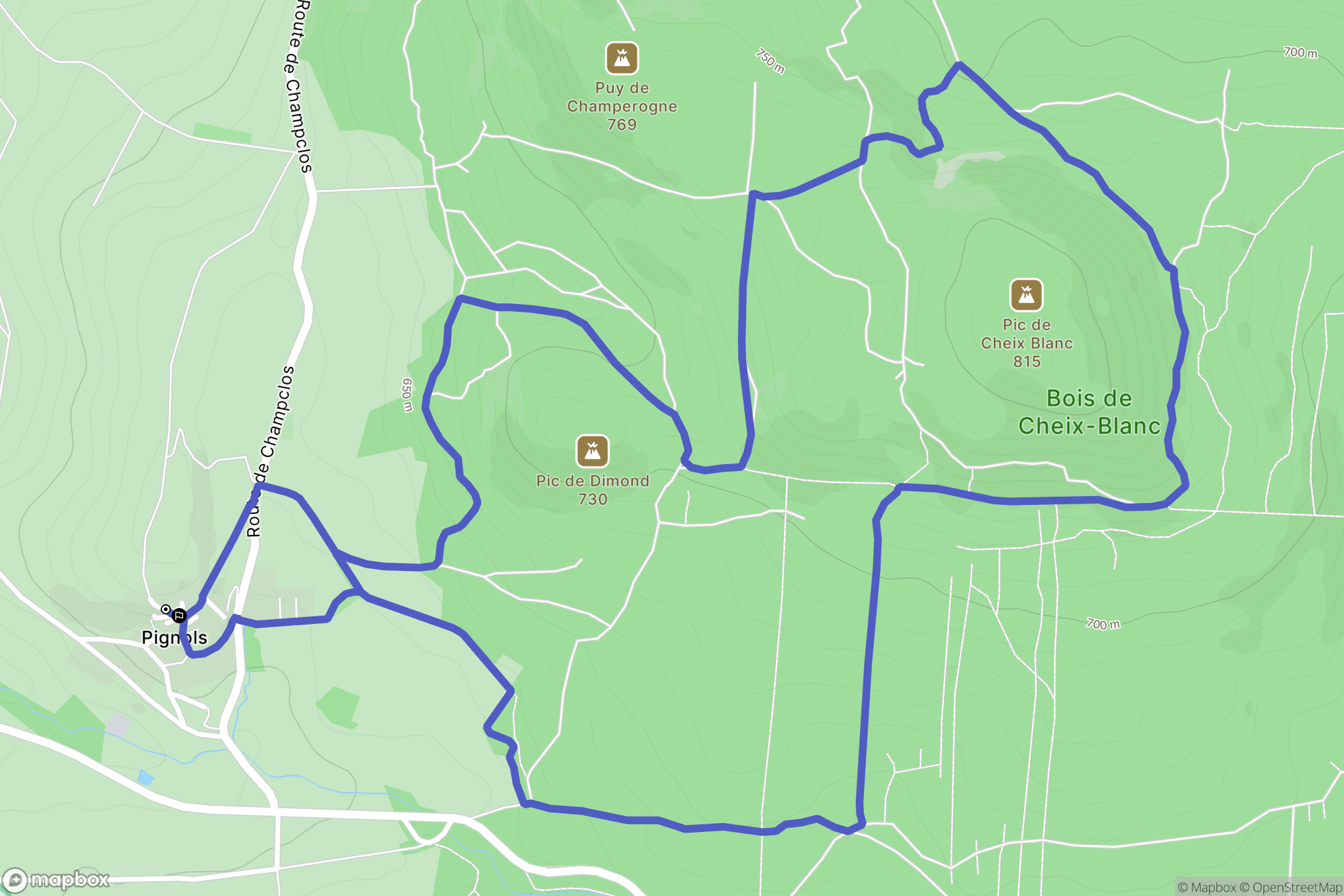 Pignols : carte du parcours de randonnée - France