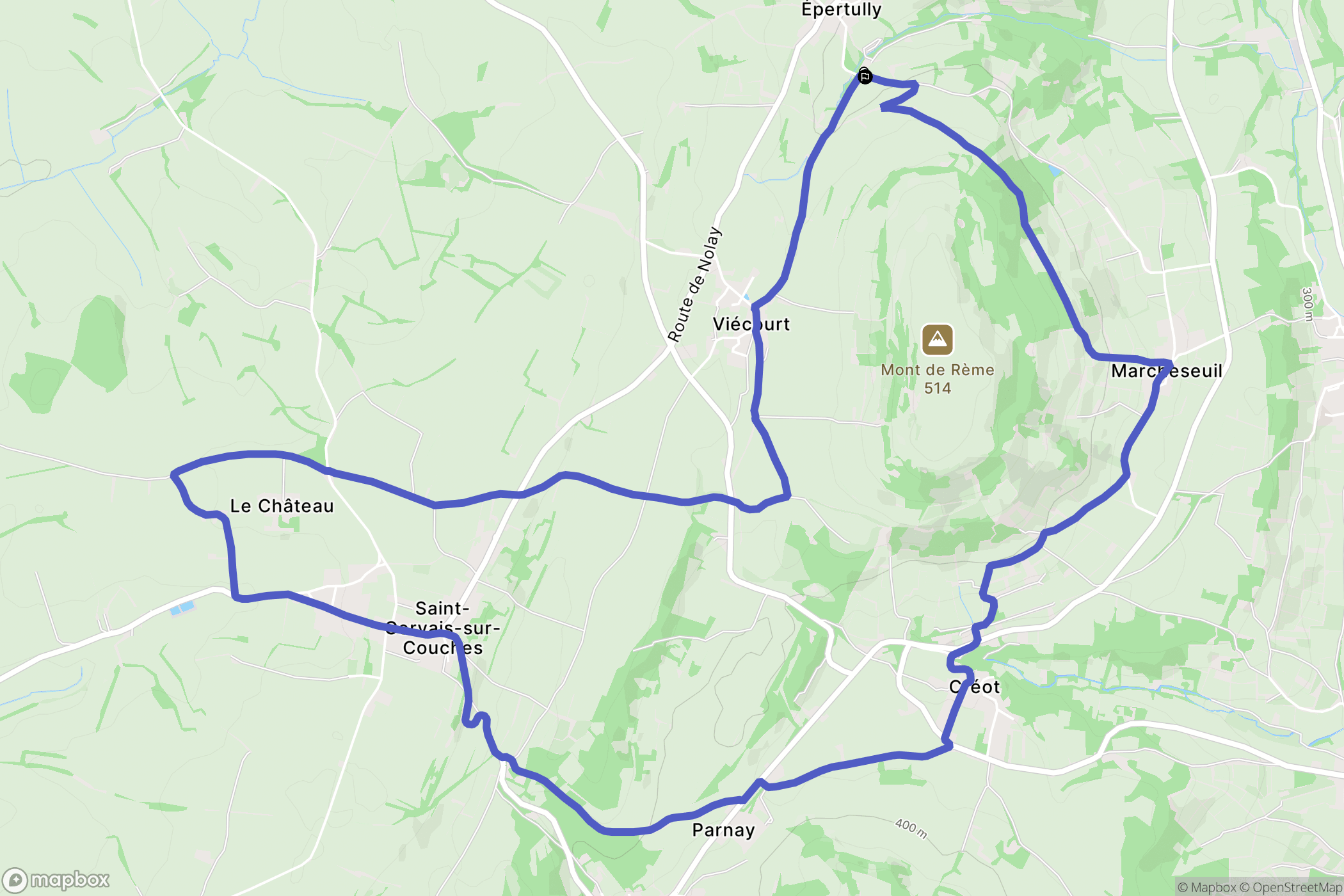 Épertully : carte du parcours de randonnée - France