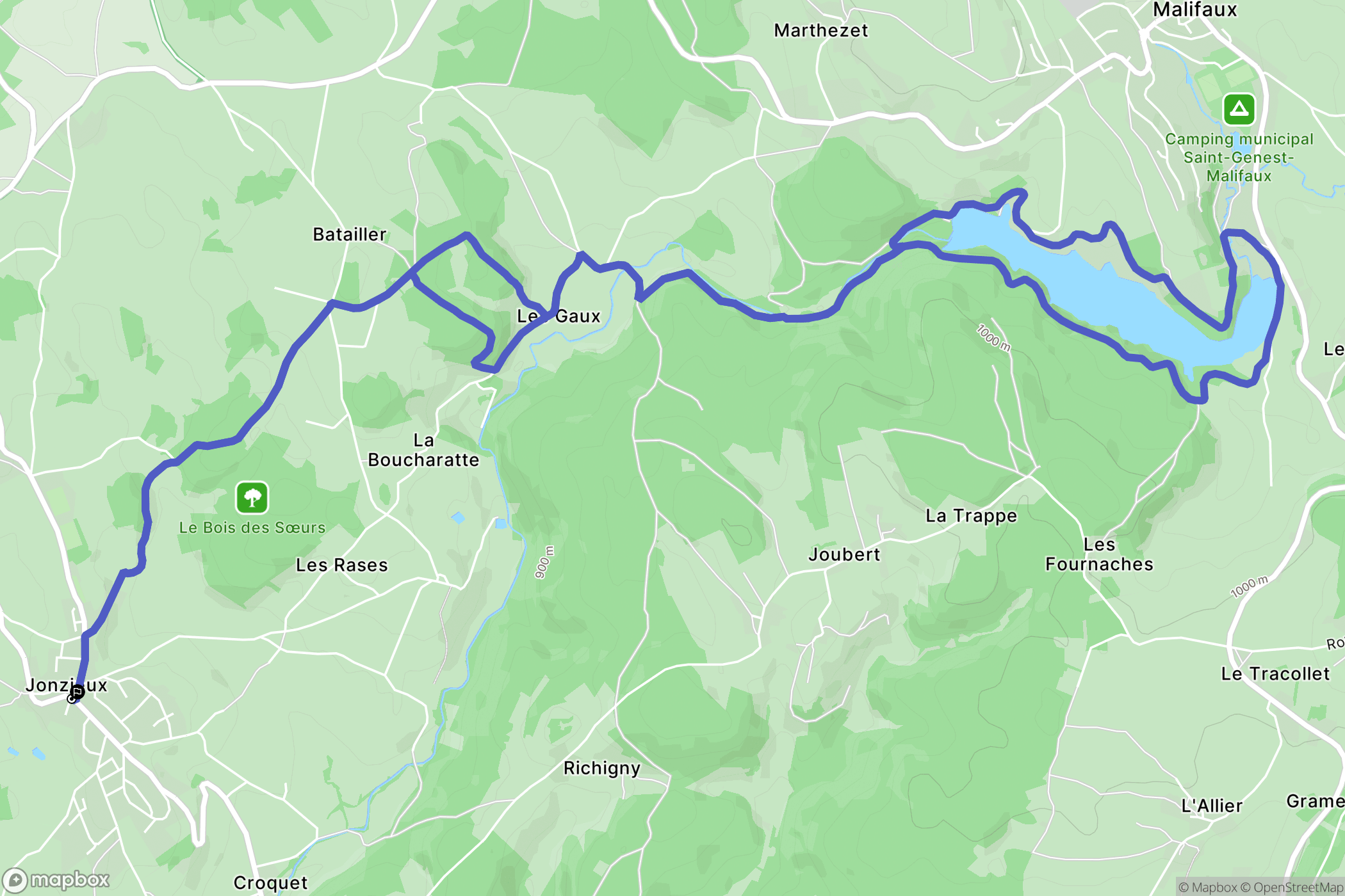 Jonzieux : carte du parcours de randonnée - France
