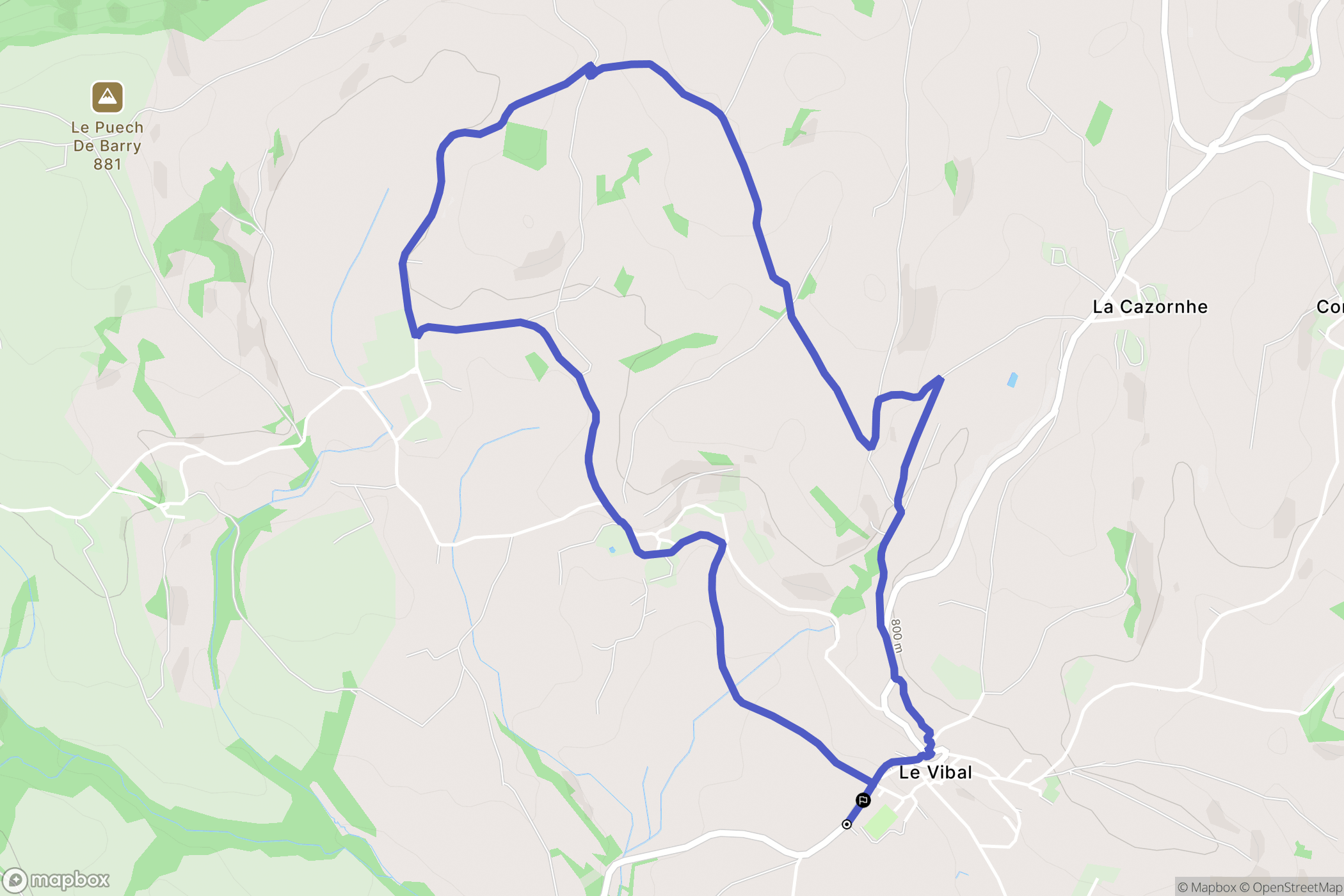 Le Vibal : carte du parcours de randonnée - France