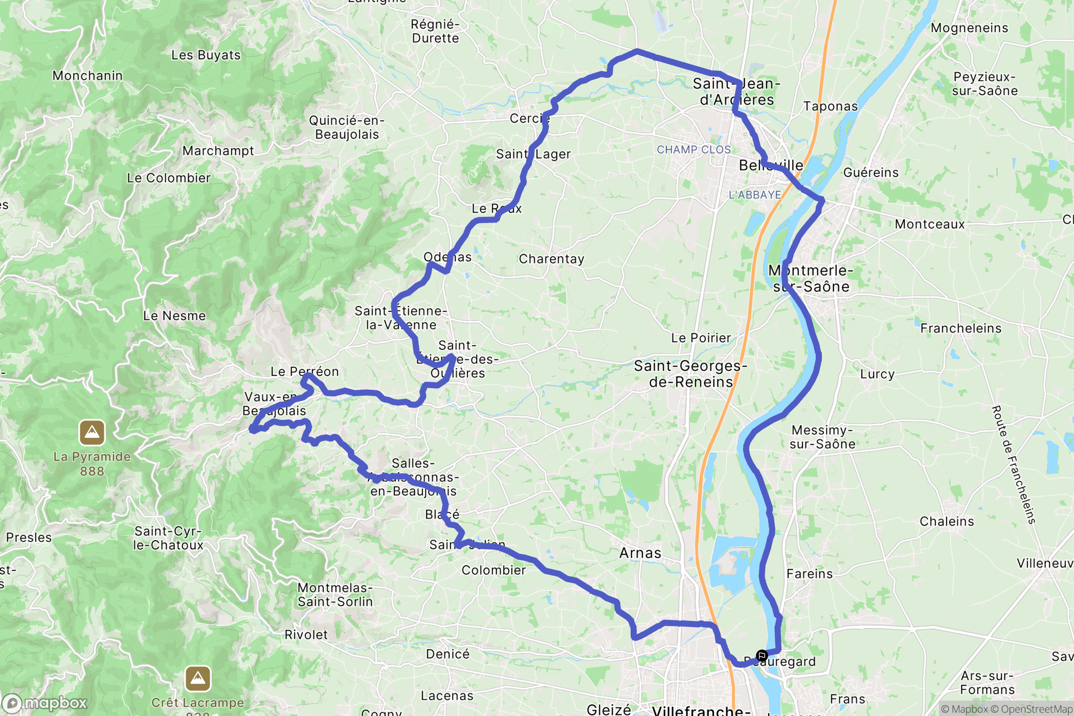 Villefranche-sur-Saône : carte du parcours de randonnée - France