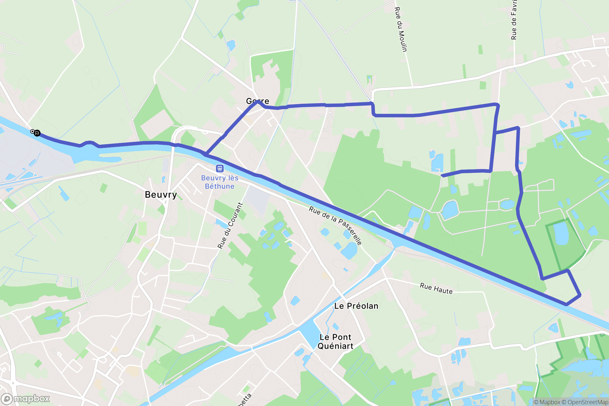 Beuvry : carte du parcours de randonnée - France