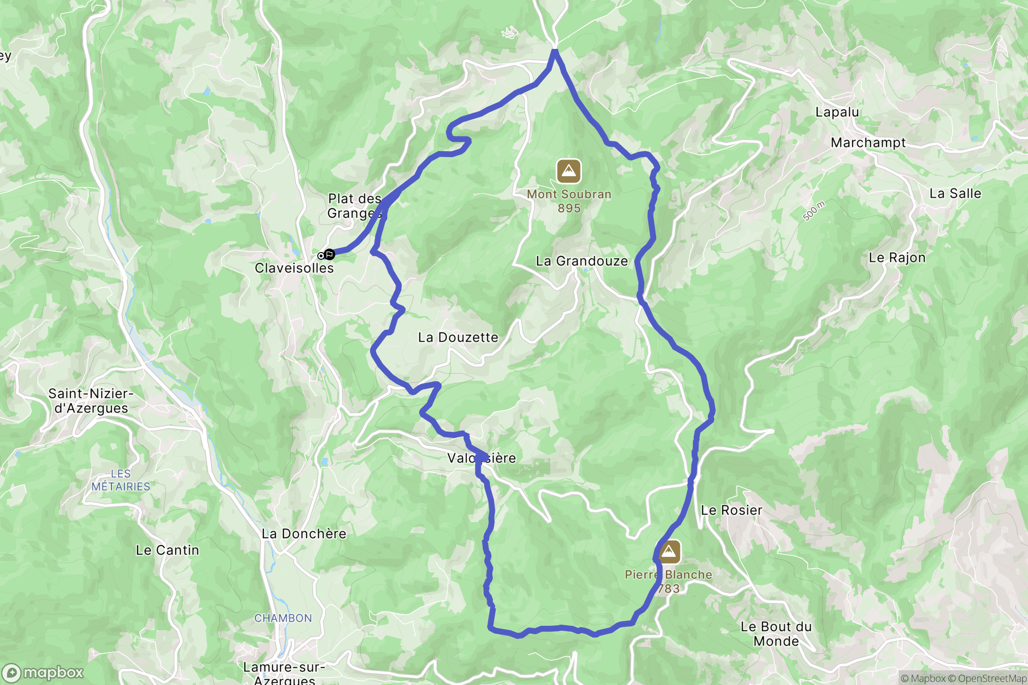 Claveisolles : carte du parcours de randonnée - France
