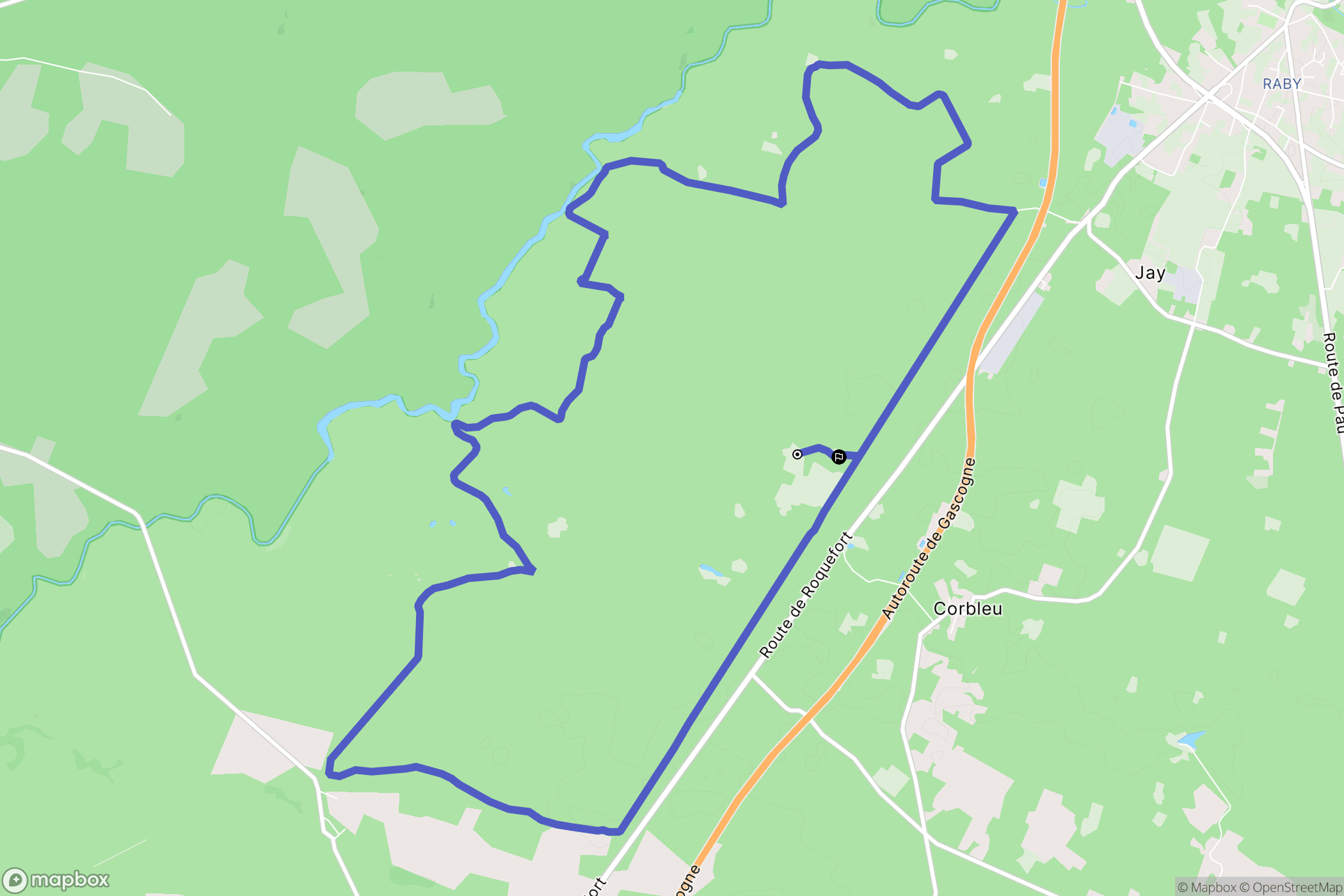 Pouydesseaux : carte du parcours de randonnée - France