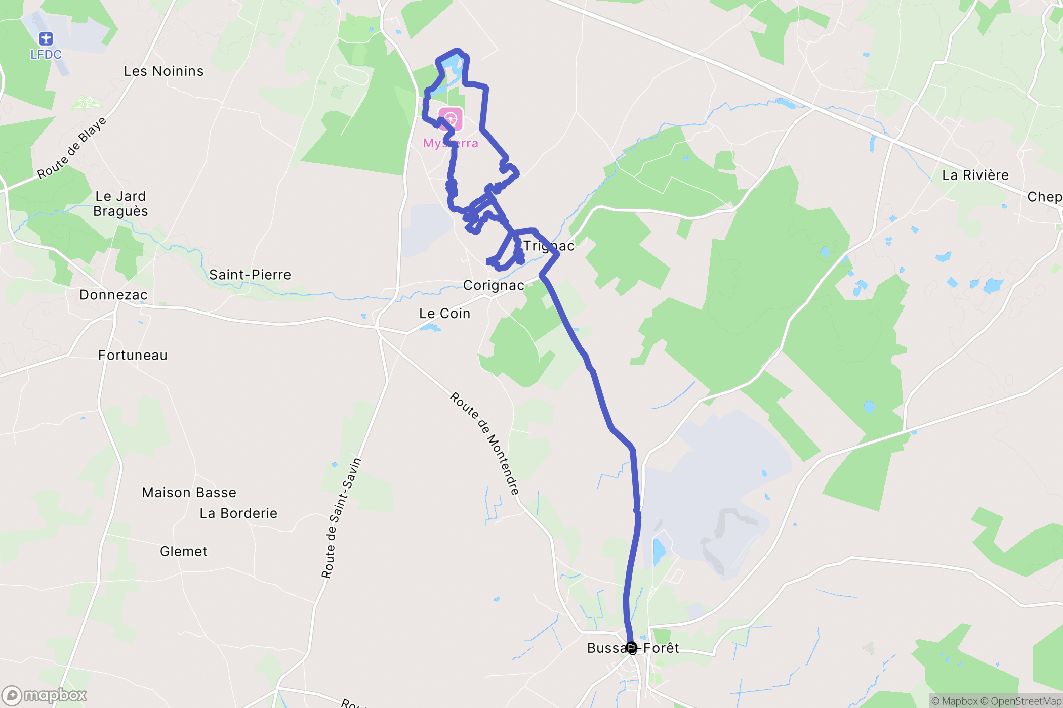 Bussac-Forêt : carte du parcours de randonnée - France