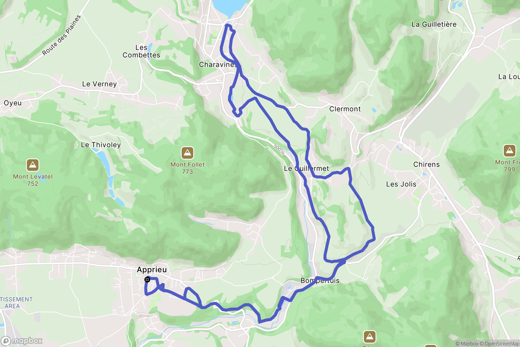 Apprieu : carte du parcours de randonnée - France