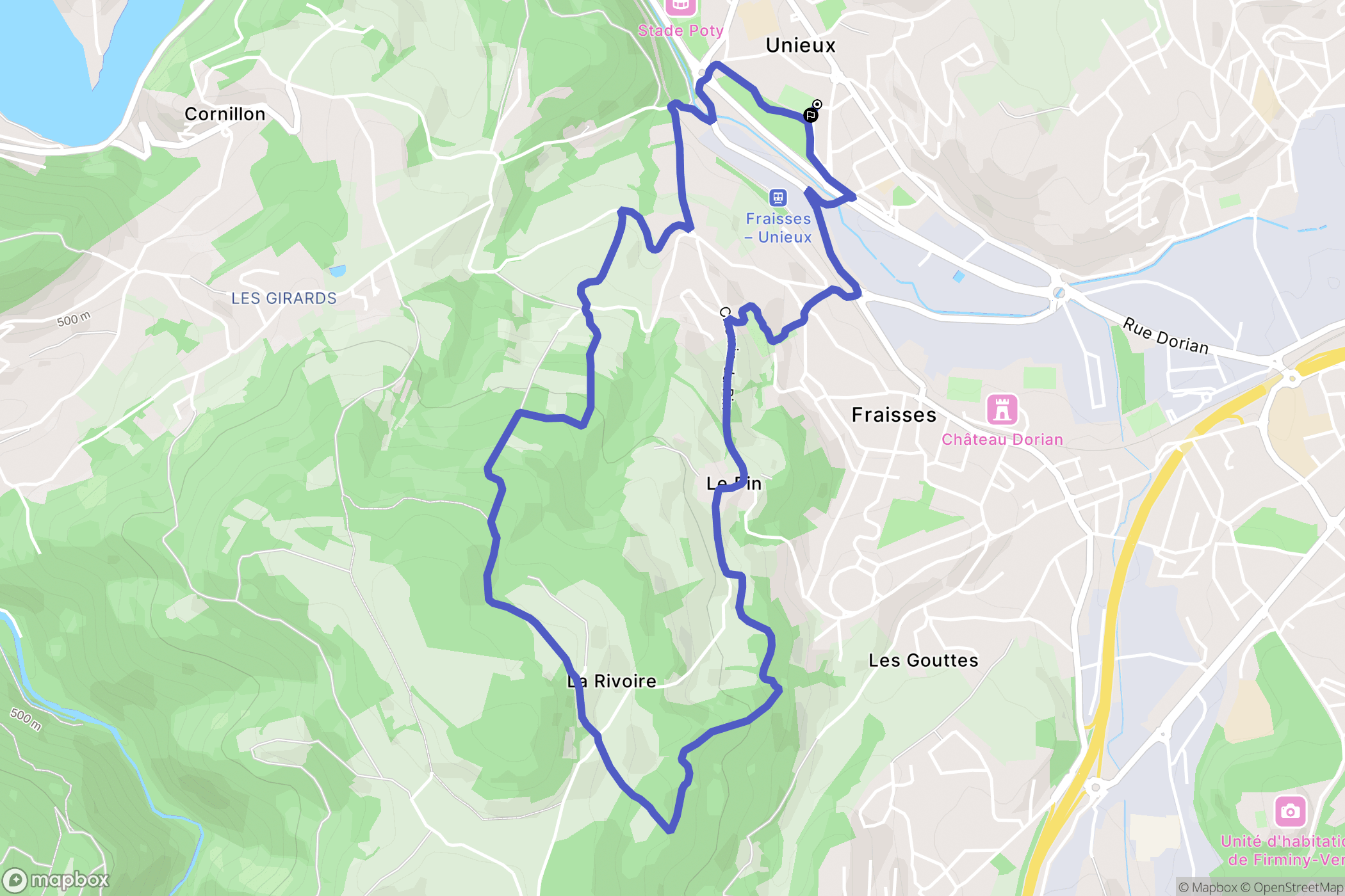 Unieux : carte du parcours de randonnée - France