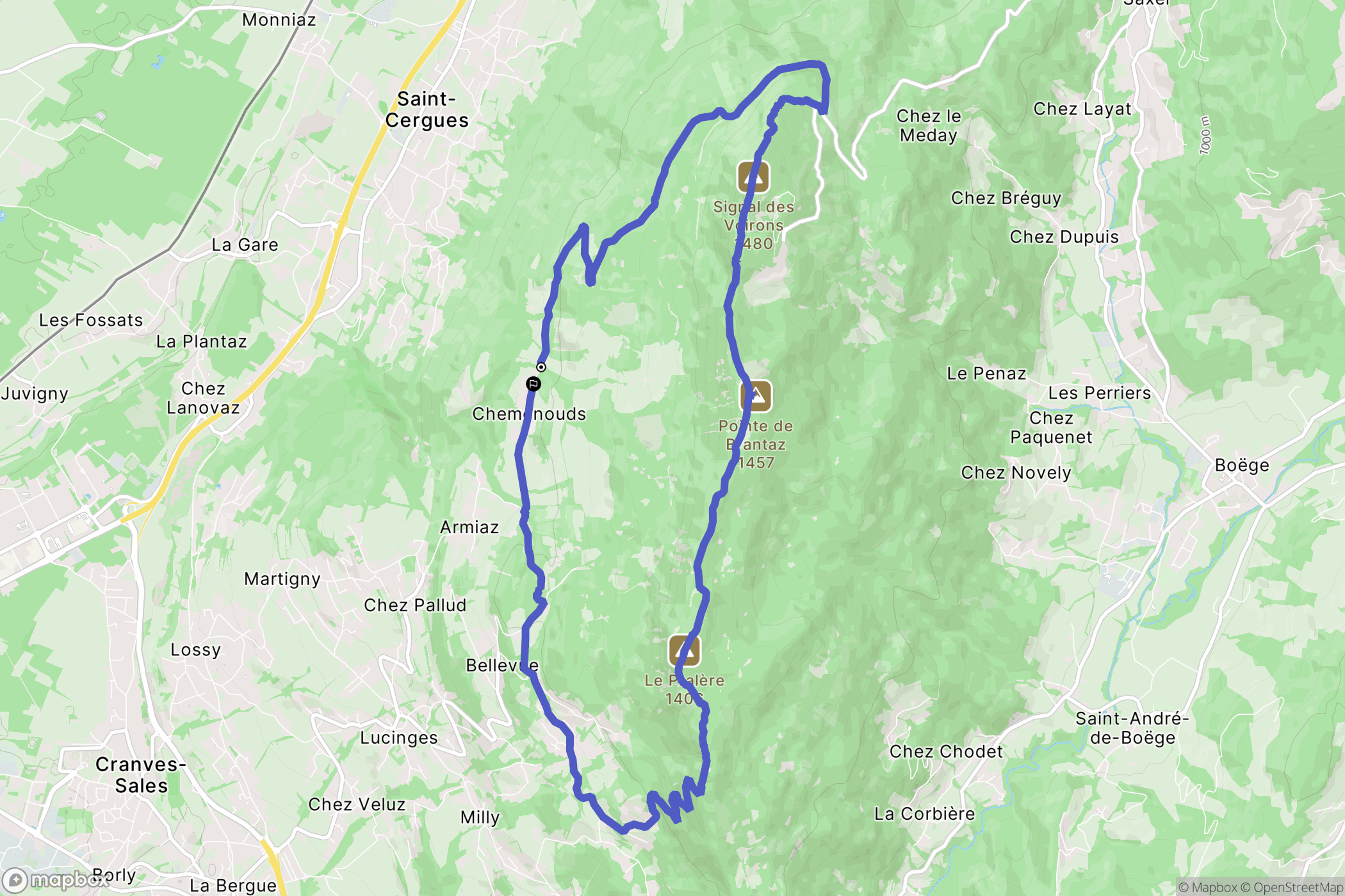 Cranves-Sales : carte du parcours de randonnée - France