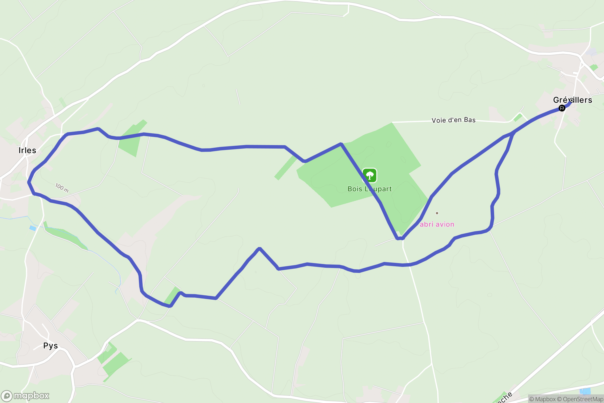 Grévillers : carte du parcours de randonnée - France