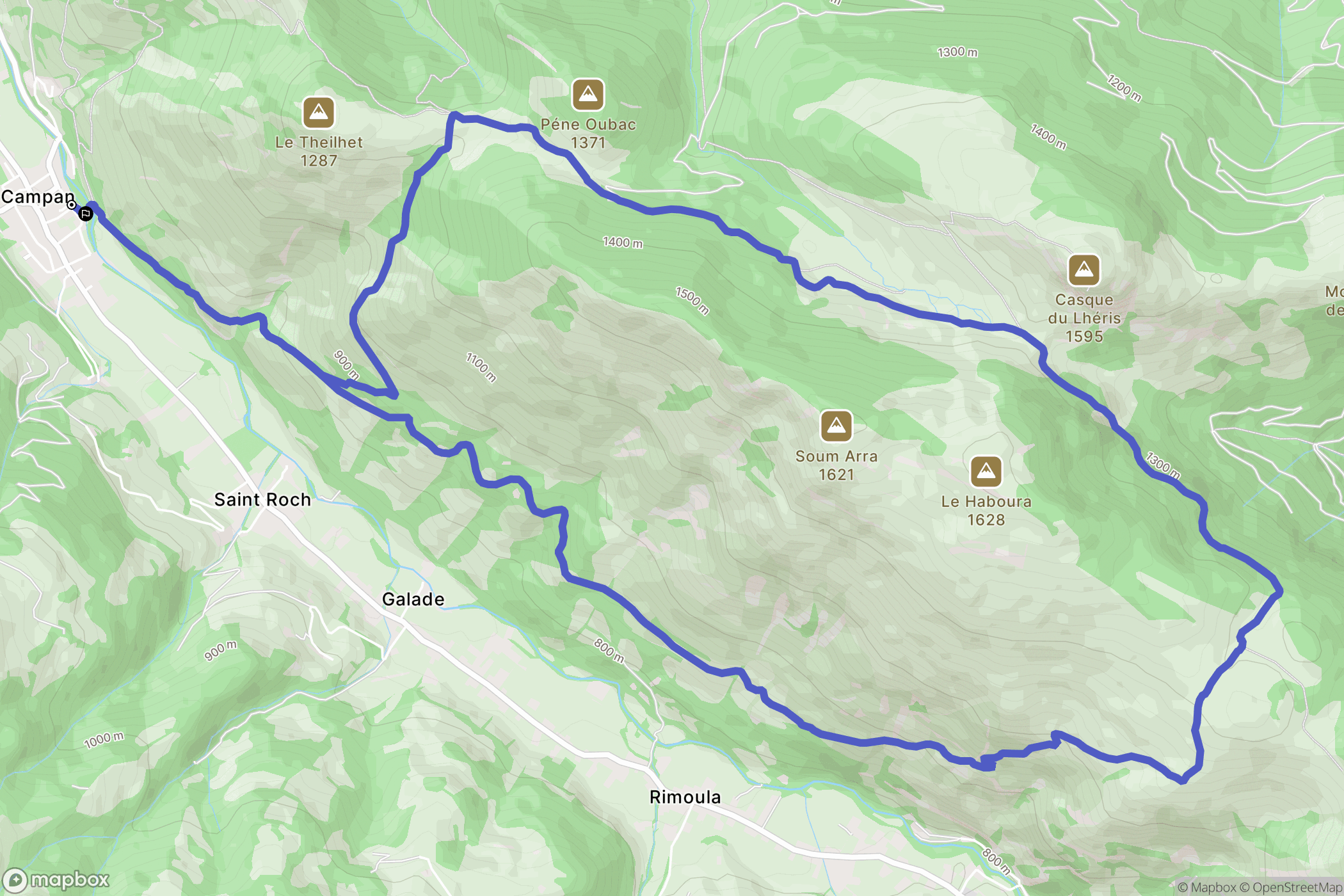 Campan : carte du parcours de randonnée - France