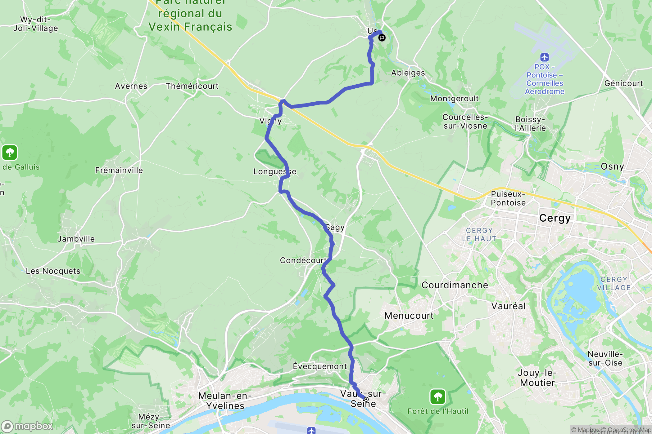 Vaux-sur-Seine : carte du parcours de randonnée - France
