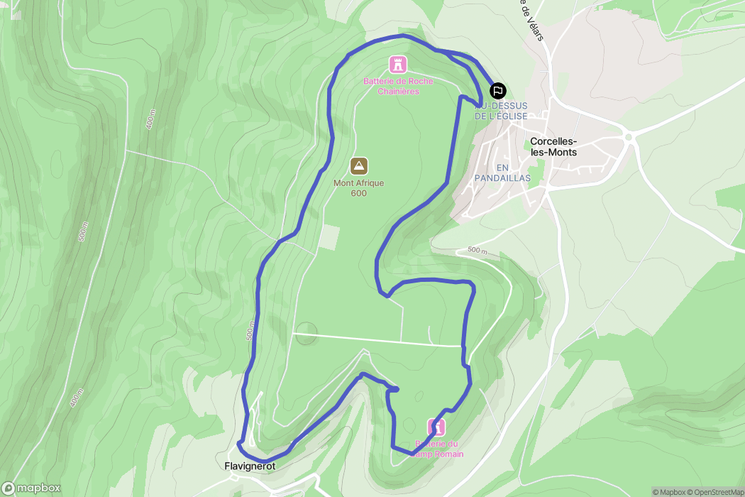 Corcelles-les-Monts : carte du parcours de randonnée - France
