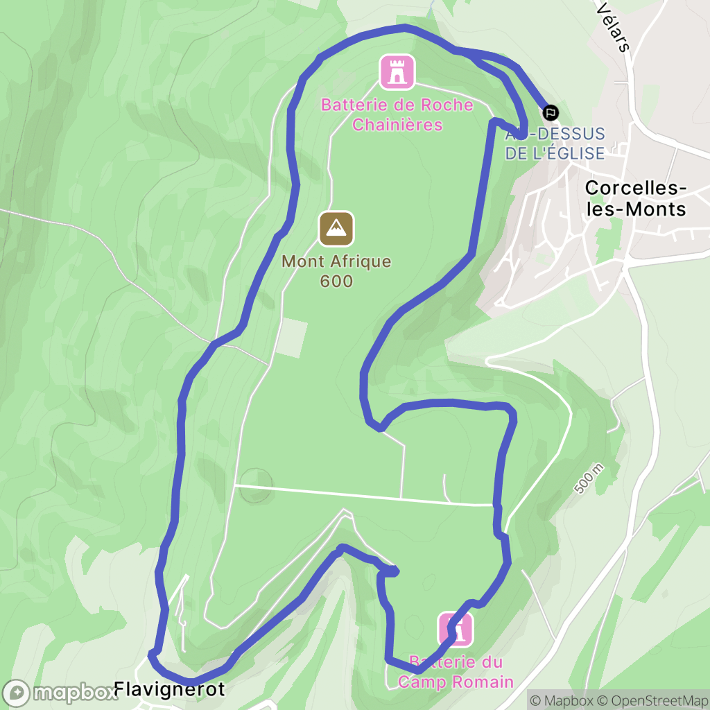 Corcelles-les-Monts : carte du parcours de randonnée - France