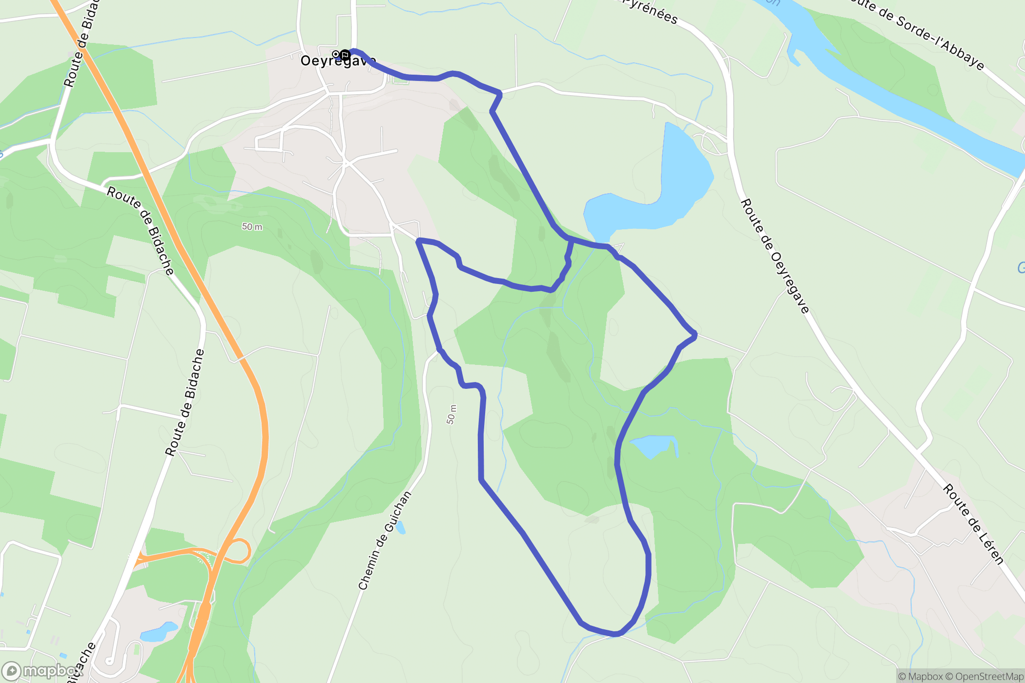 Oeyregave : carte du parcours de randonnée - France