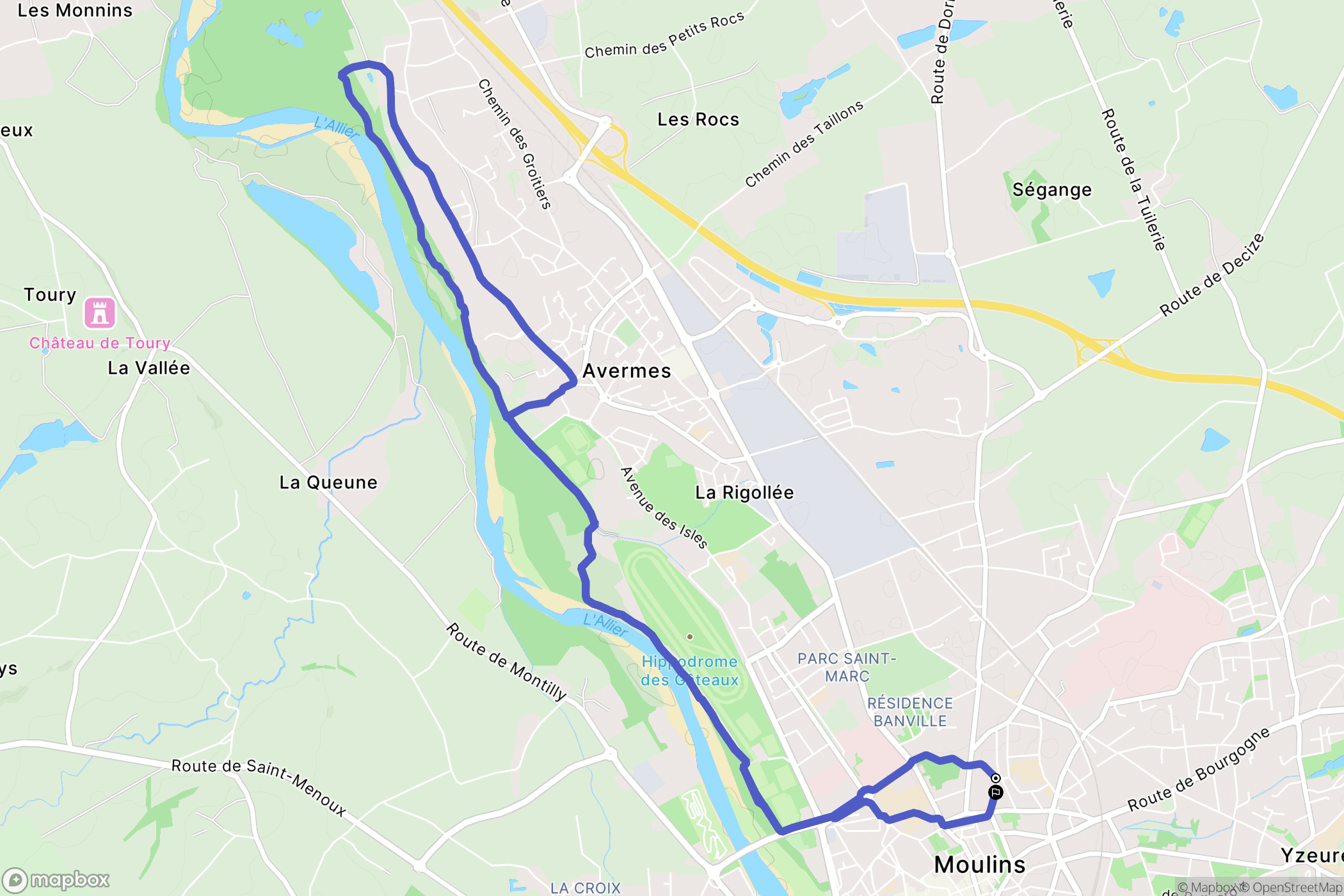 Moulins : carte du parcours de randonnée - France