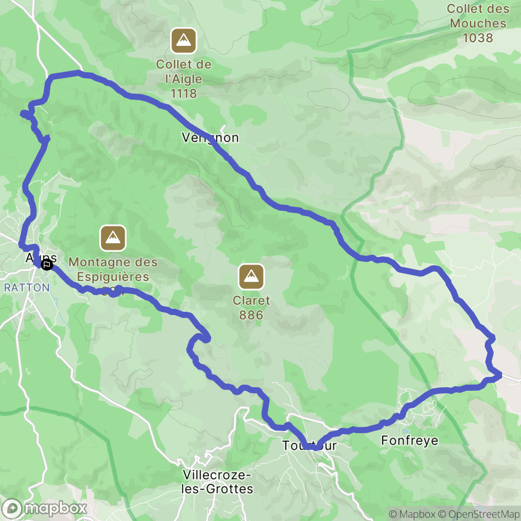 Aups : carte du parcours de randonnée - France