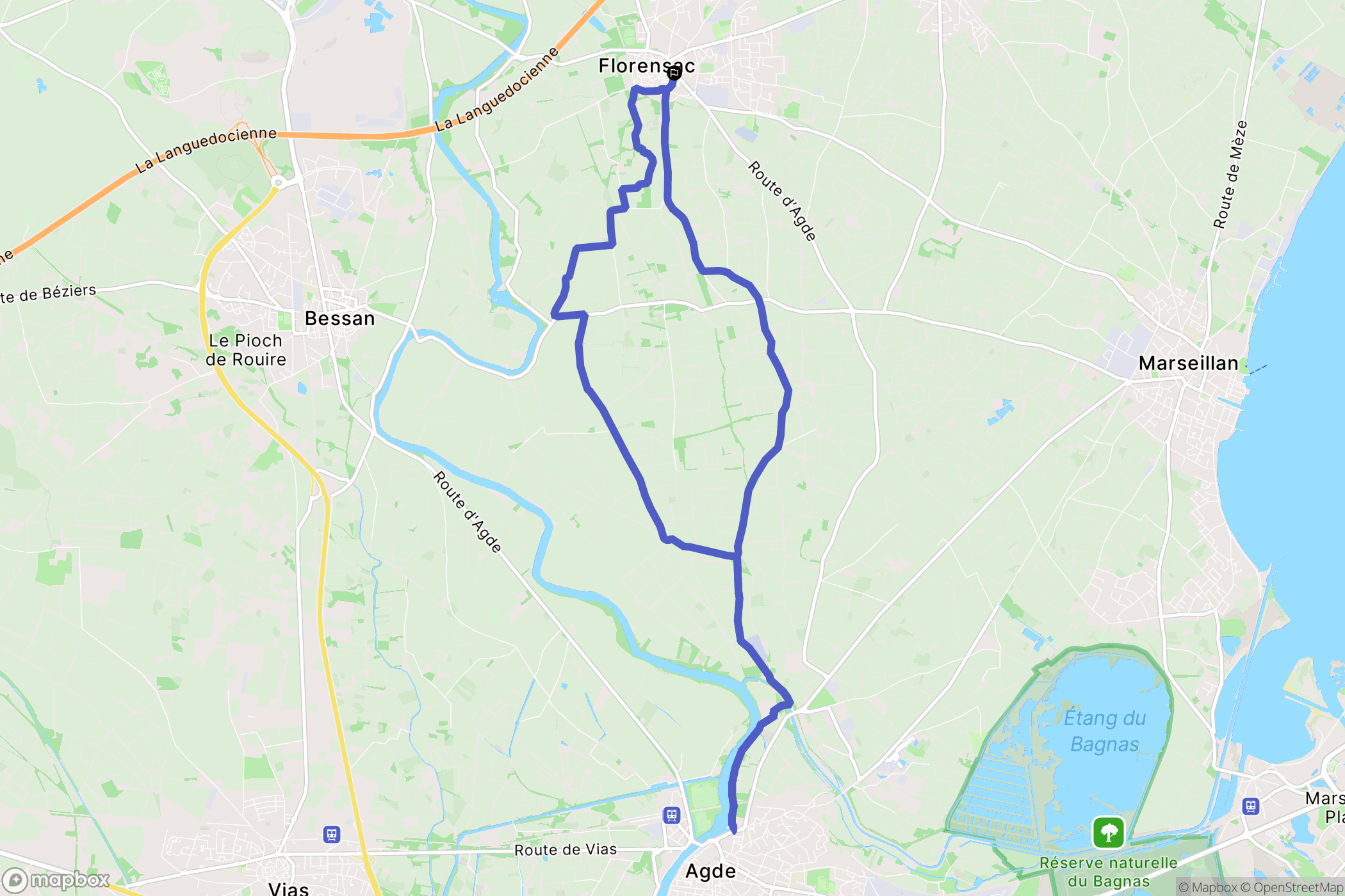 Florensac : carte du parcours de randonnée - France
