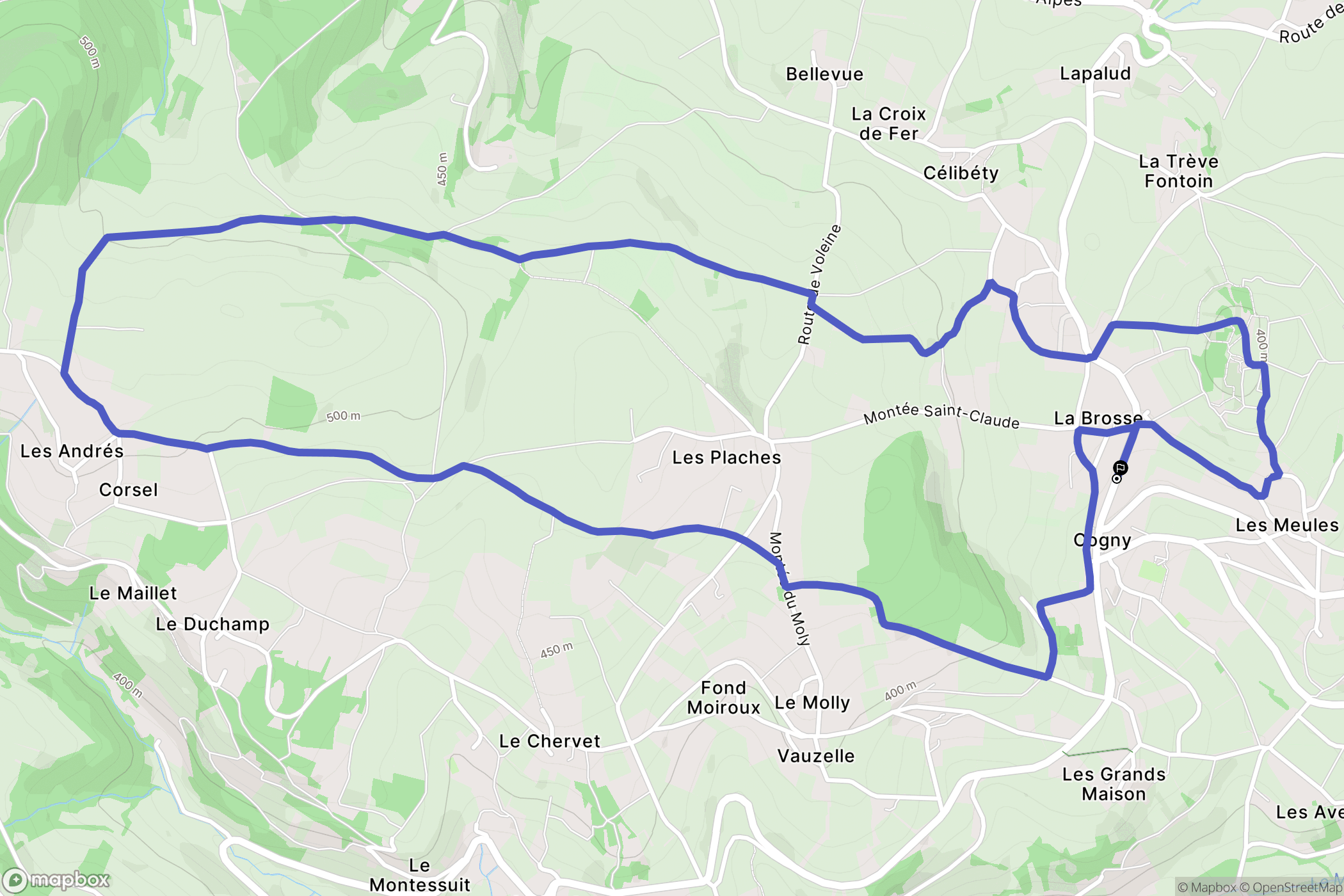 Cogny : carte du parcours de randonnée - France