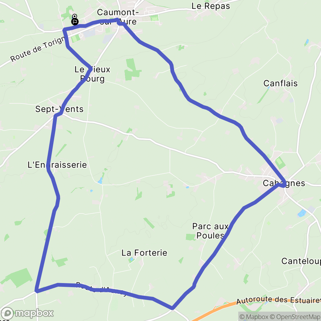 Caumont-sur-Aure : carte du parcours de randonnée - France