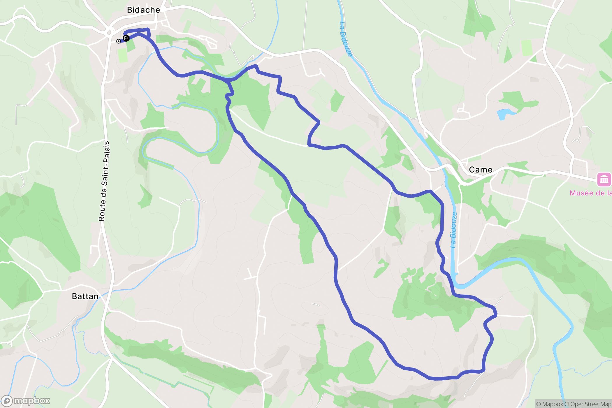 Bidache : carte du parcours de randonnée - France