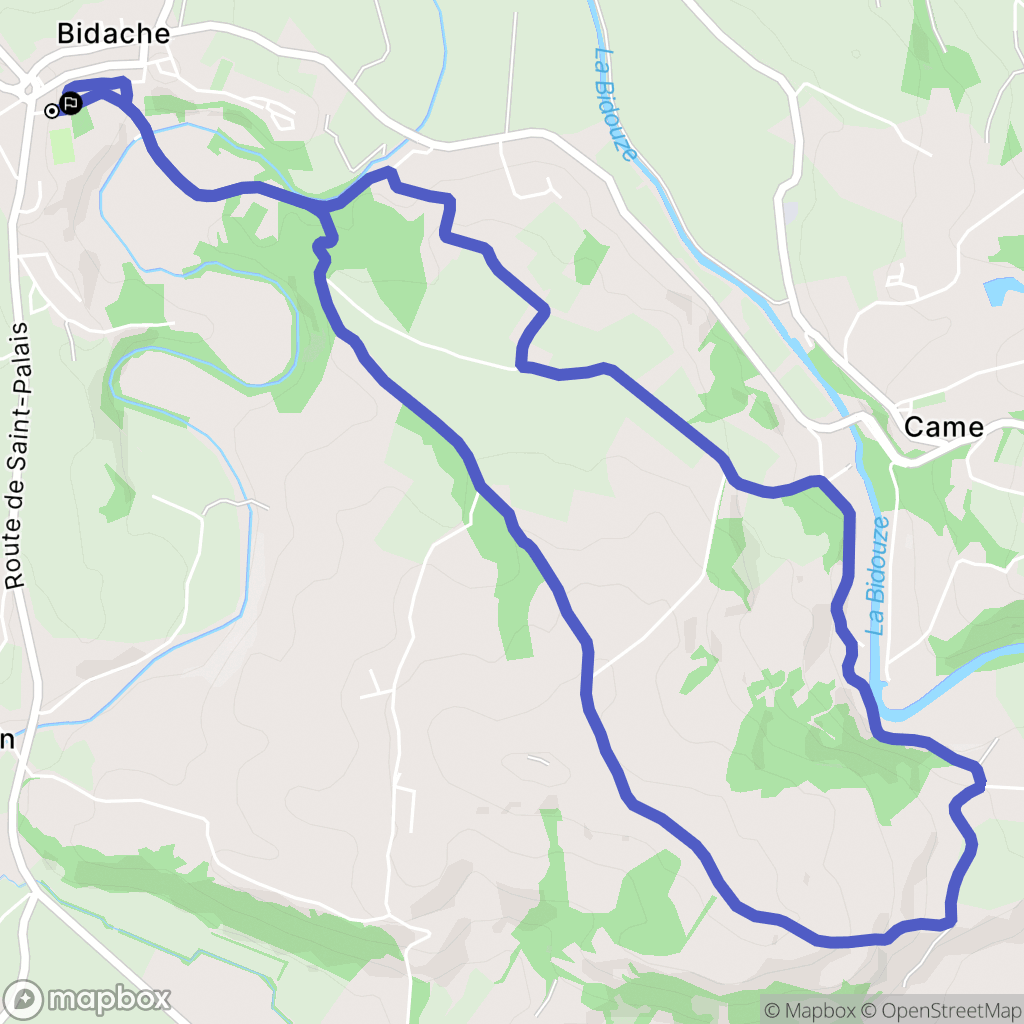Bidache : carte du parcours de randonnée - France