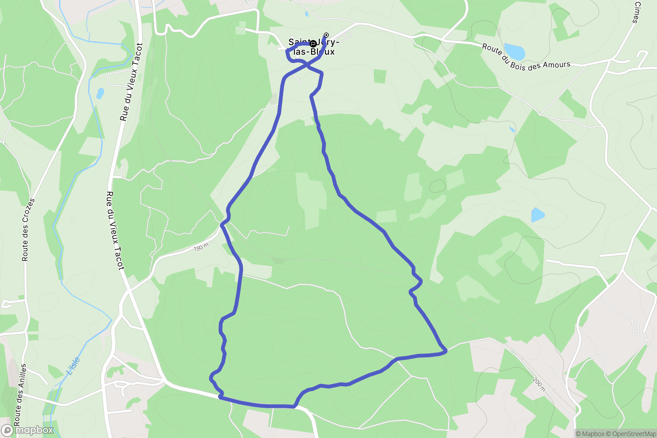 Saint-Jory-las-Bloux : carte du parcours de randonnée - France