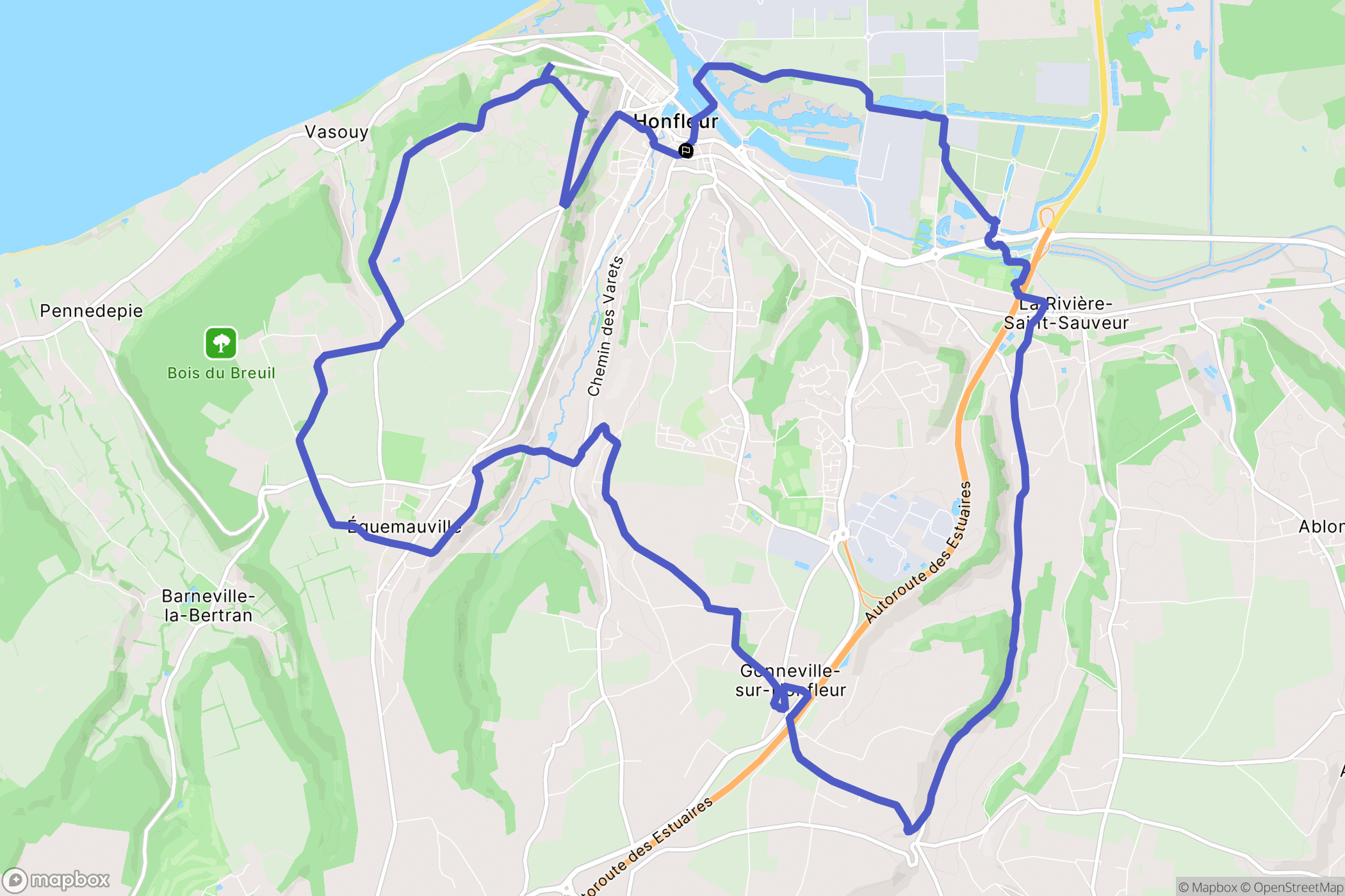 Honfleur : carte du parcours de randonnée - France